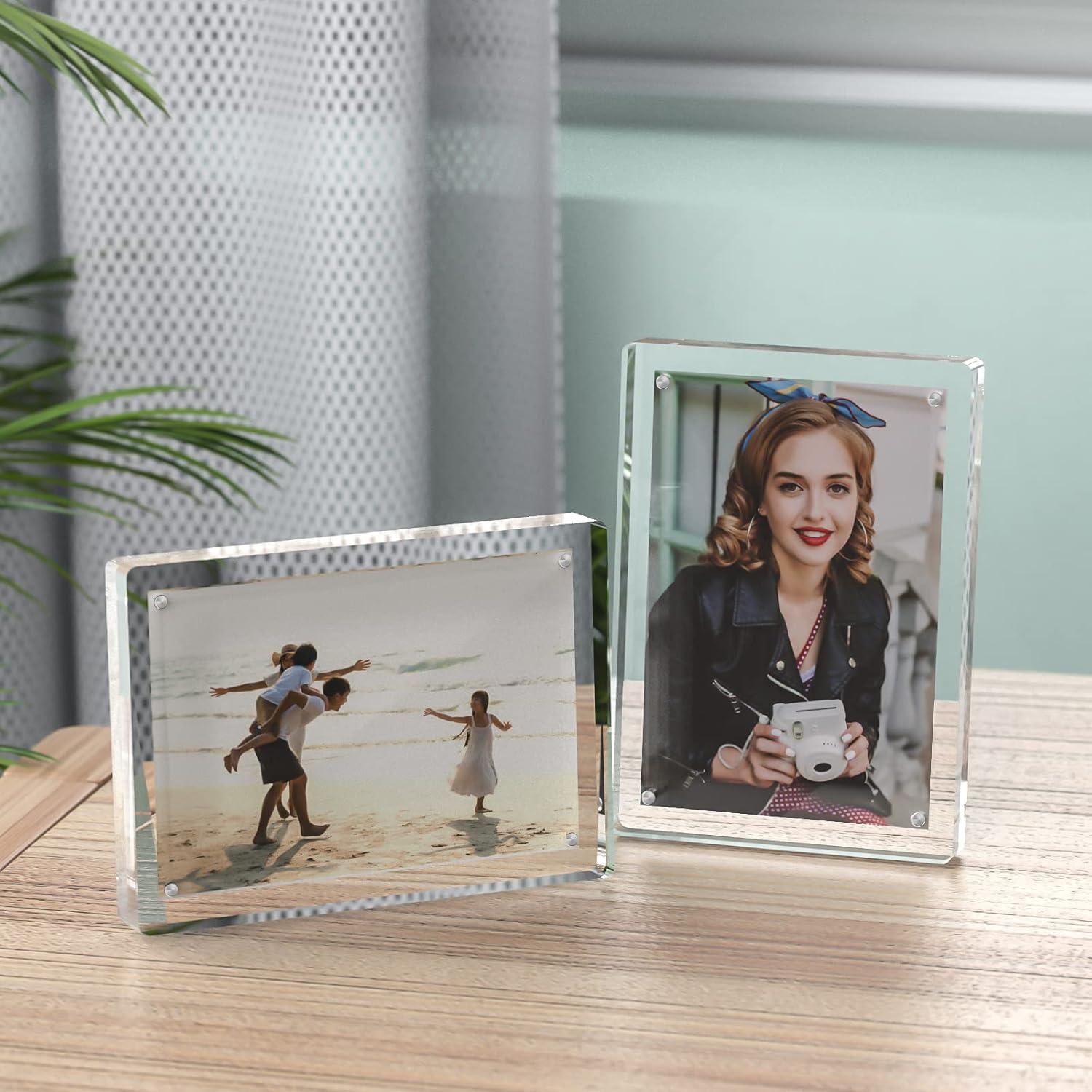 Tomorotec 2-Pack [5 x 7 inch] High Transparency Magnetic Picture Frames Frameless, Acrylic Photo Frame Double Sided Free Standing Desktop Display Stand(2 Pack)