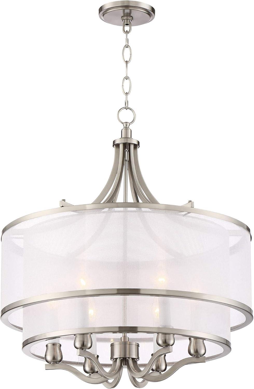 Possini Euro Design Nor Brushed Nickel Pendant Chandelier 23" Wide Modern Double White Organza Shade 6-Light Fixture for Dining Room Kitchen Island