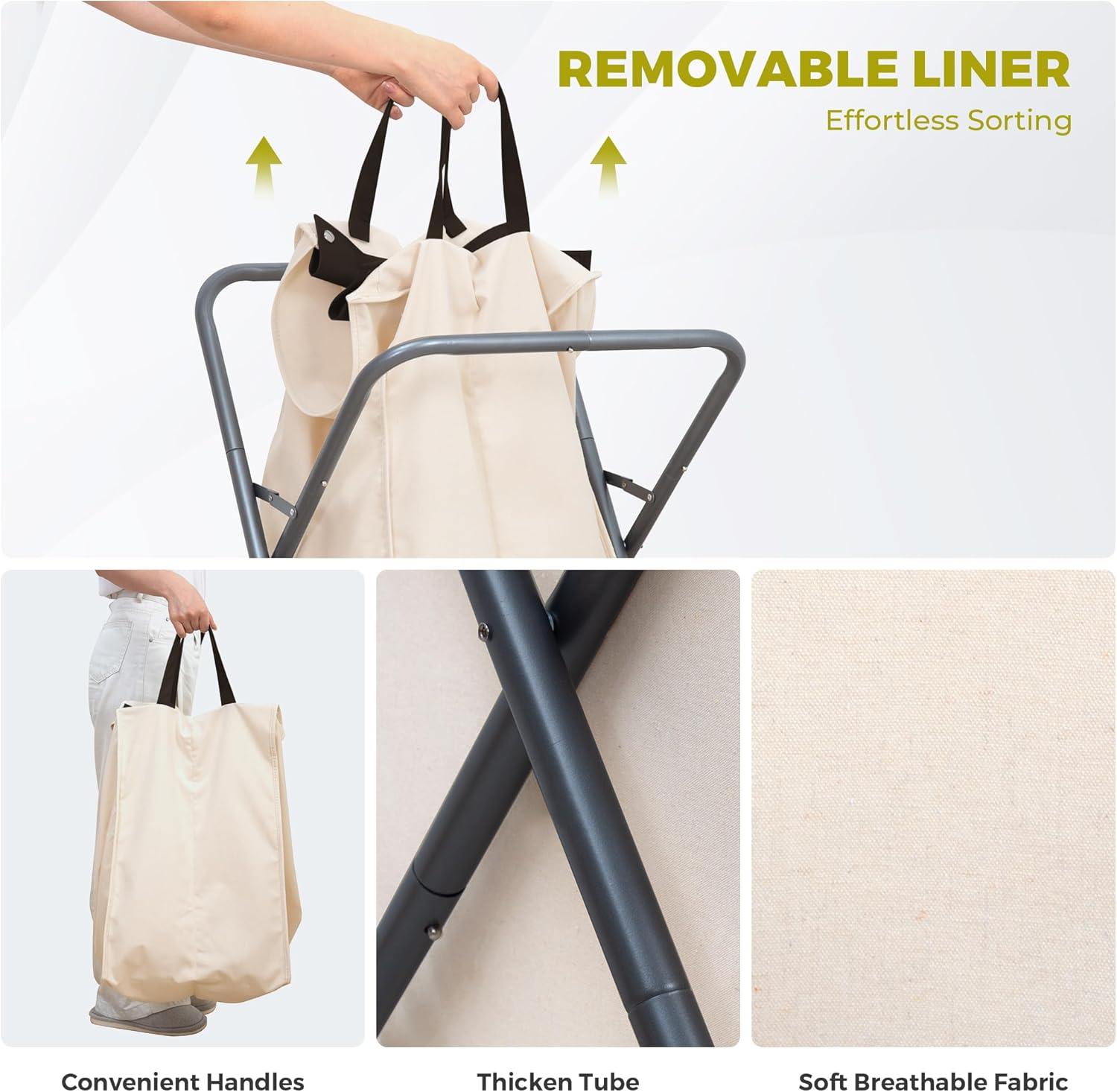 Rolling Laundry Basket with 125L Capacity, Heavy Duty Hamper with Removable Bag, 2-Section Folding X Frame Laundry Organizer Cart with Wheels for Easy Storage