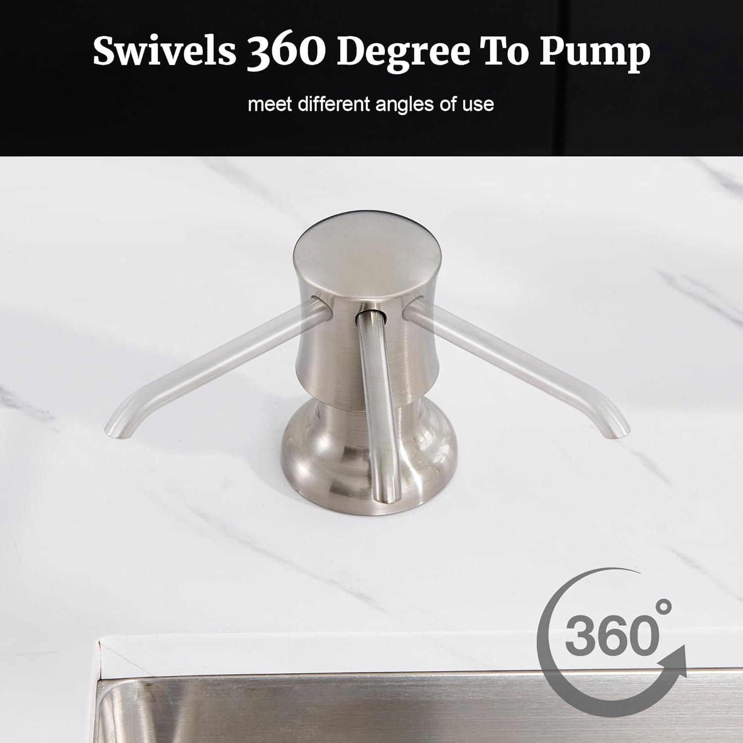Soap Dispenser for Kitchen Sink Brushed Nickel, Built-in and Refill-from-Top Design with Liquid Hand & Dish Soap Bottle