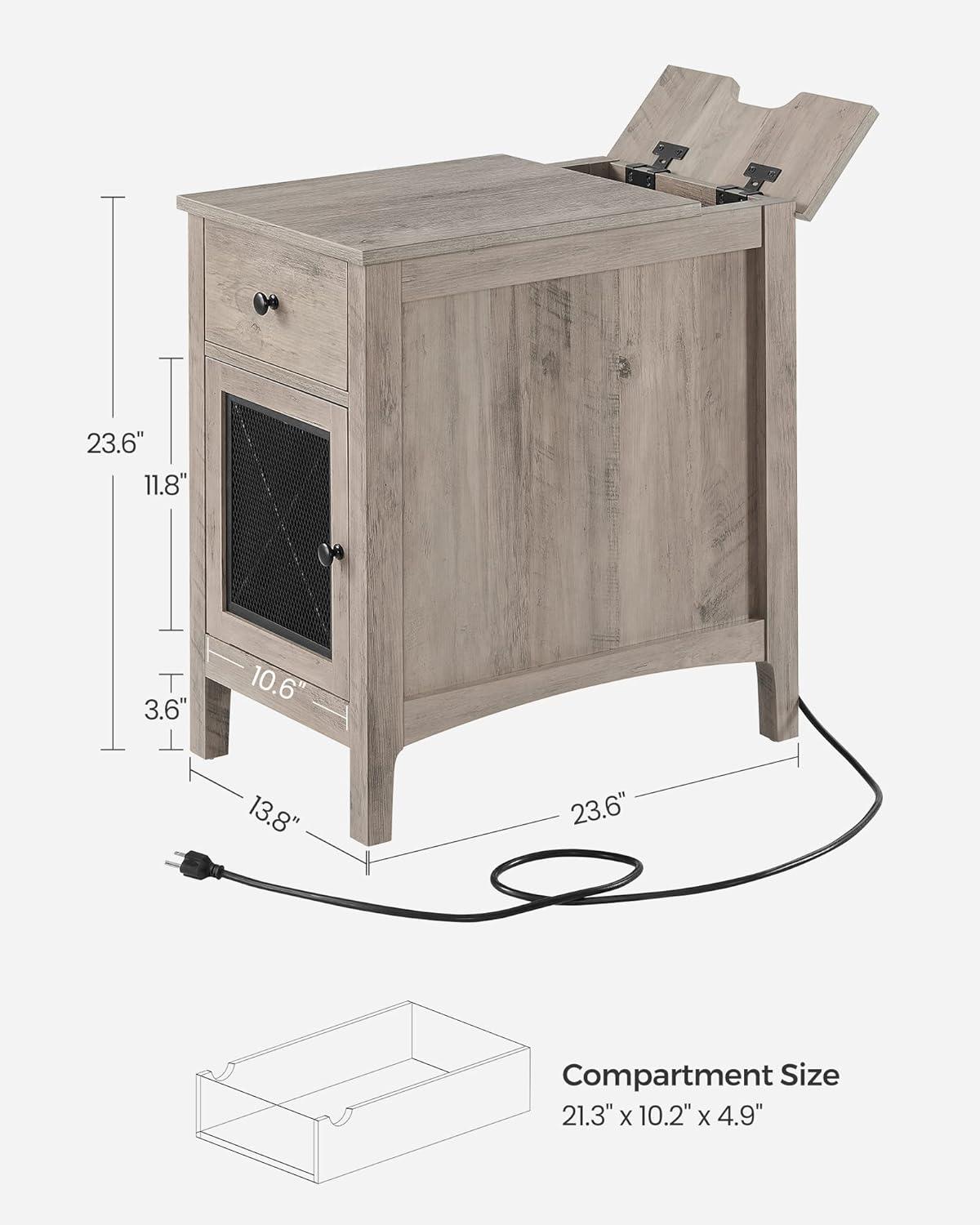 Side Table with Storage, End Table with USB Ports and Outlets, Nightstand with Charging Station, Drawer, Storage Cabinet, Magazine Rack, for Living Room, Bedroom, Greige ULET312T02