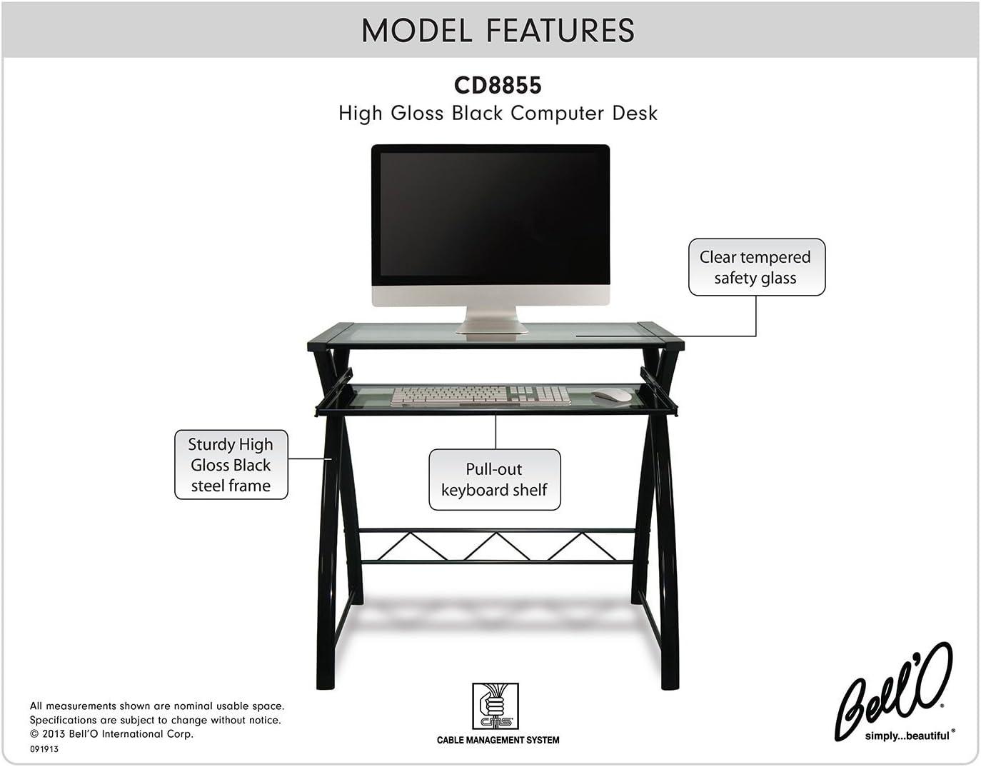 Bello Computer Desk - Sleek High Gloss Black Finish - CD8855