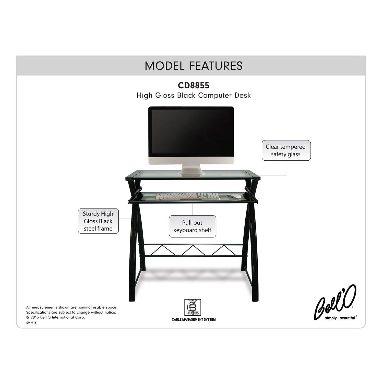 Bello Computer Desk - Sleek High Gloss Black Finish - CD8855