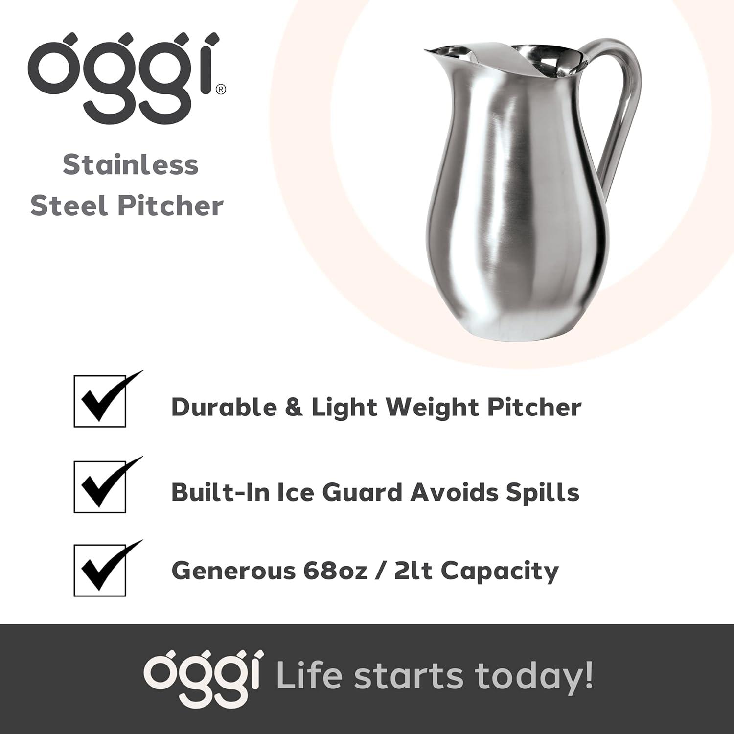 Oggi Serve Stainless Steel Pitcher (2 Lt, 68 Oz)