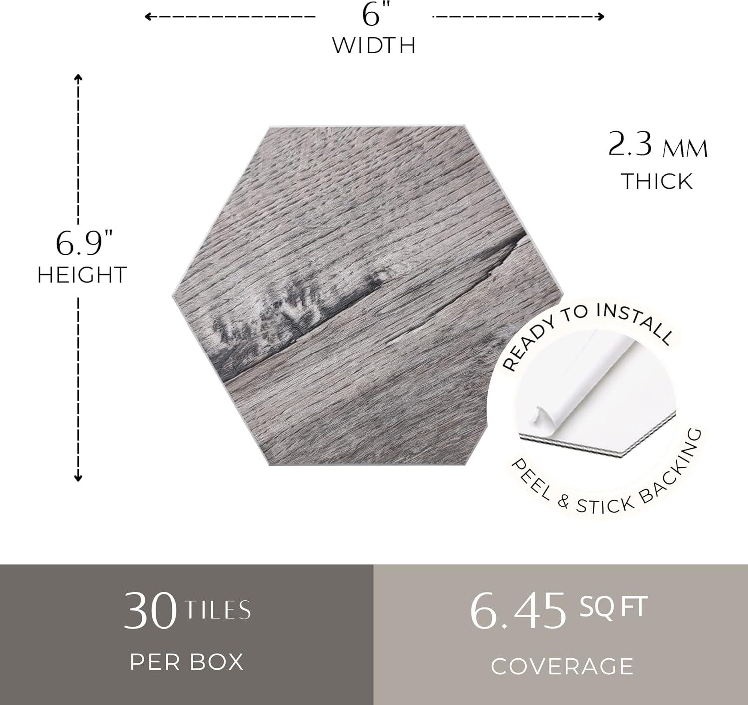 Bex 6" x 6.9" Hexagon Stone Composite Peel & Stick Wall Tile