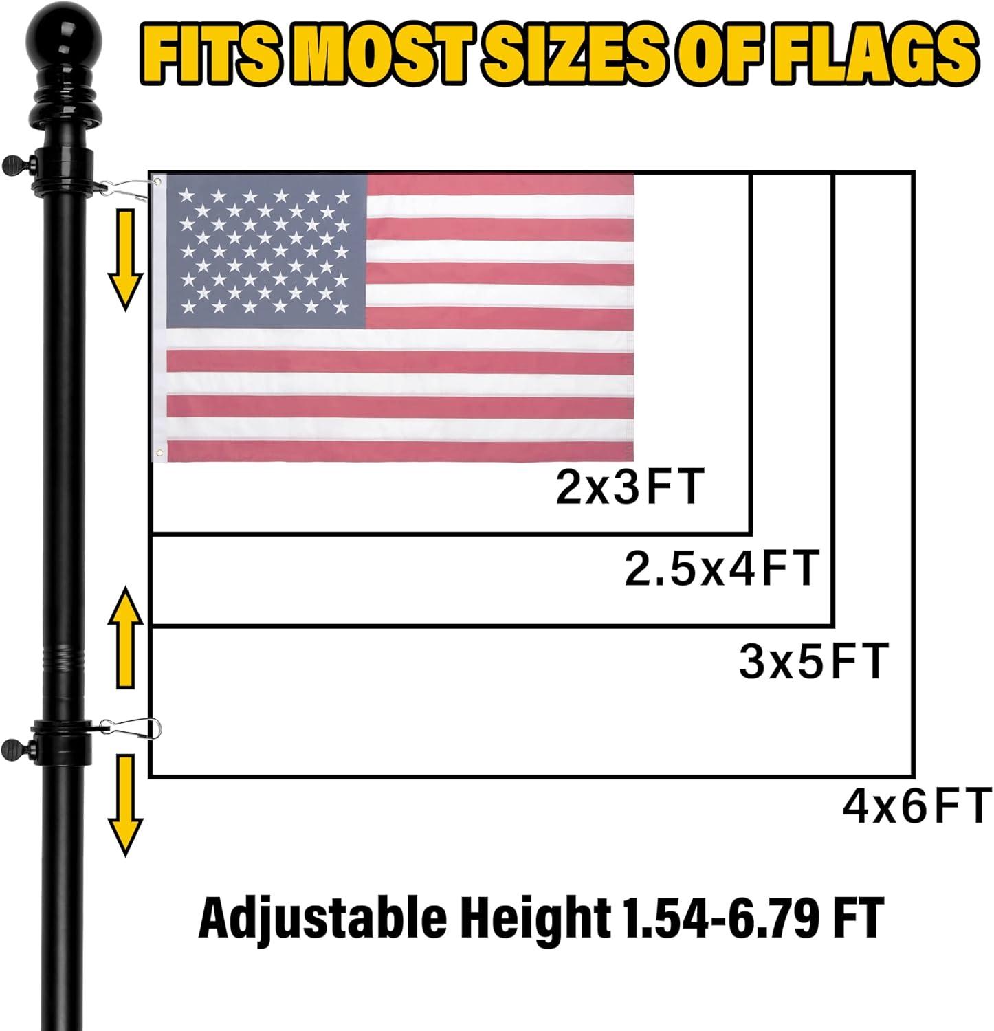 6 ft Black Flag Pole Kit with 3 x 5 ft Nylon American Flag