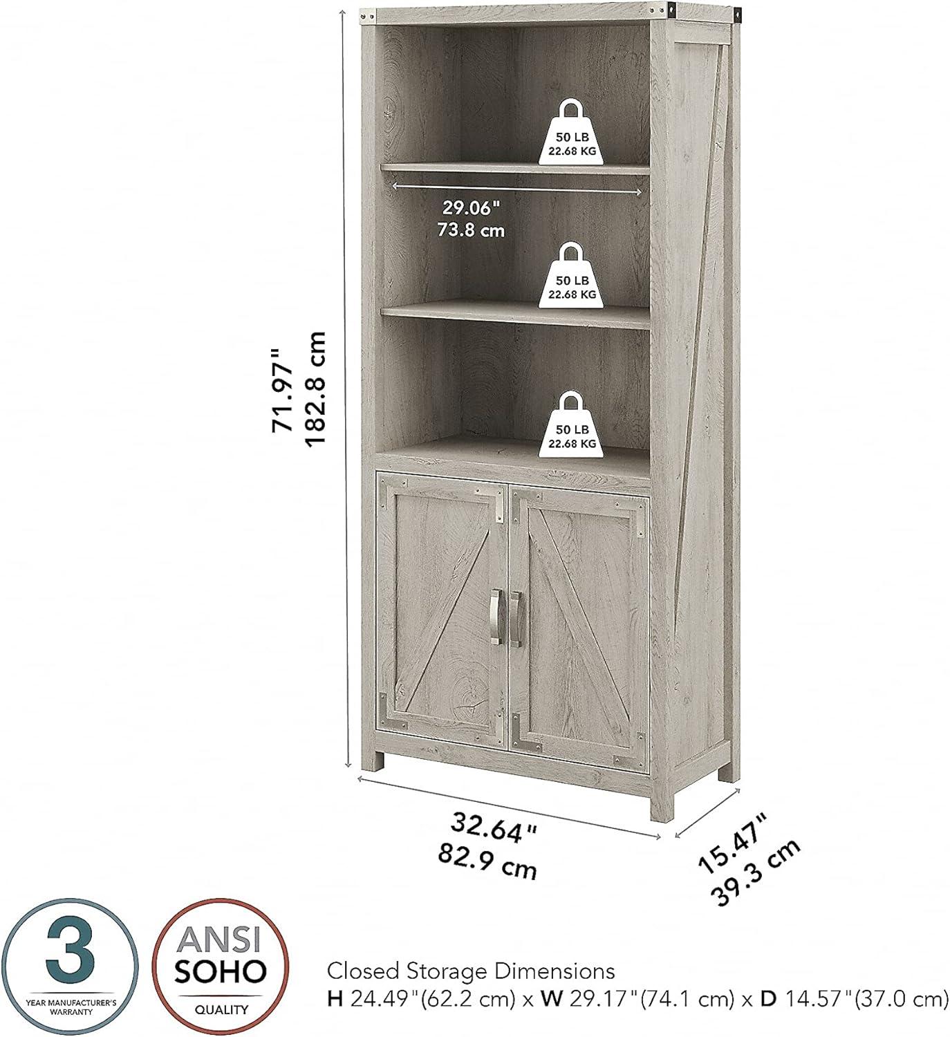 Bush Furniture Knoxville Tall 5 Shelf Bookcase with Doors in Cottage White