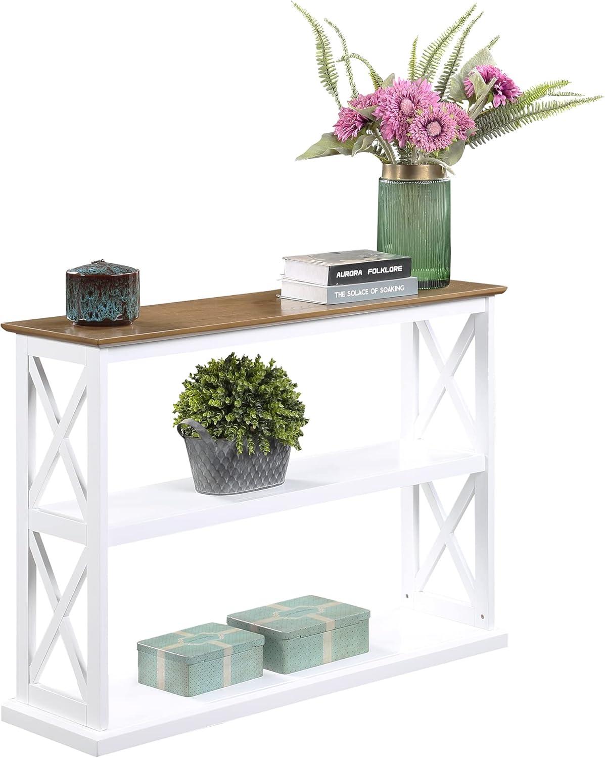 Convenience Concepts Coventry Console Table with Shelves, Driftwood/White