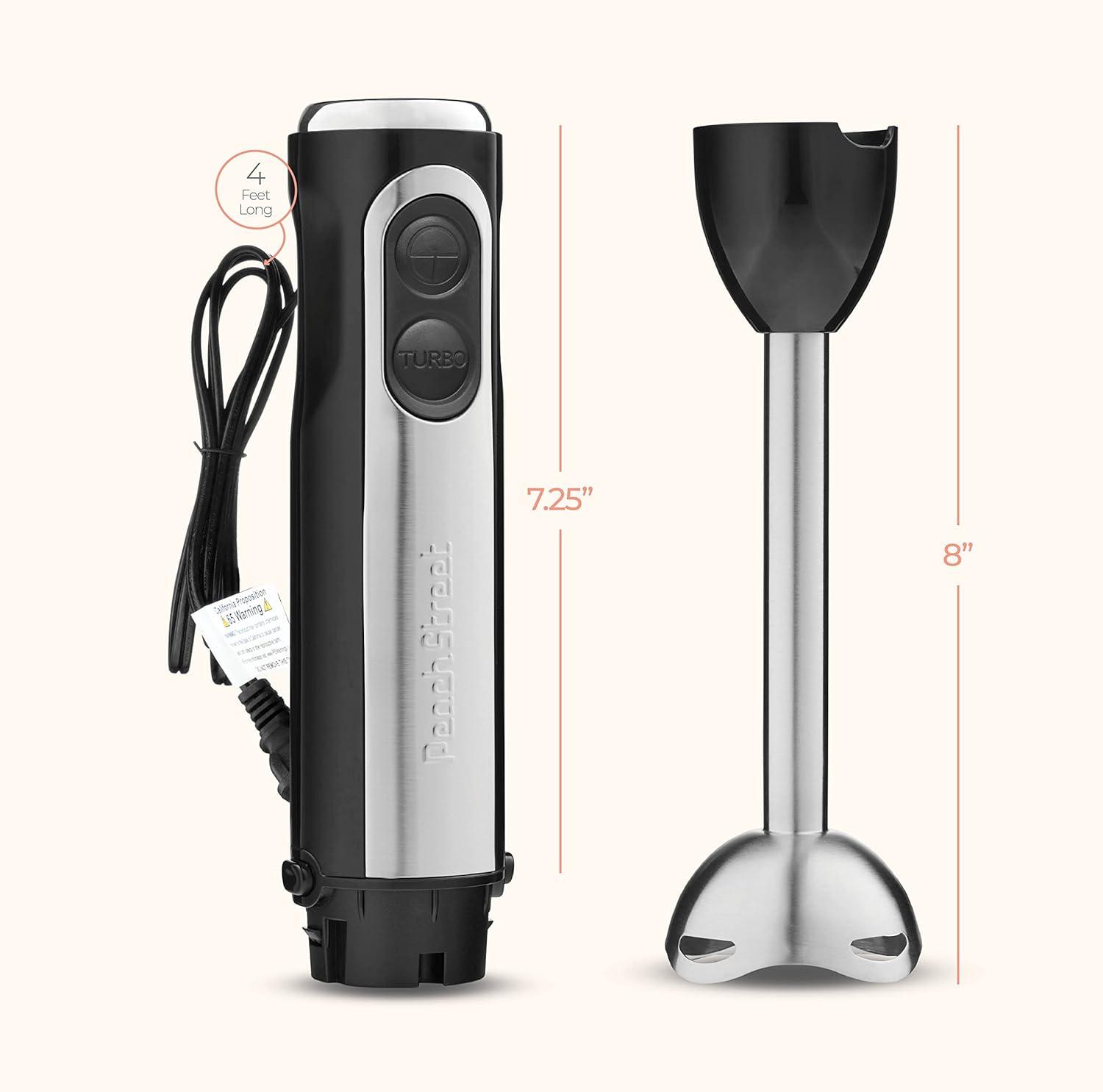 Peach Street Electric Immersion Blender Handheld, 500W Turbo Mode, Hand Kitchen Blender Stick for Soup, Smoothie, Puree, Baby Food, Stainless Steel