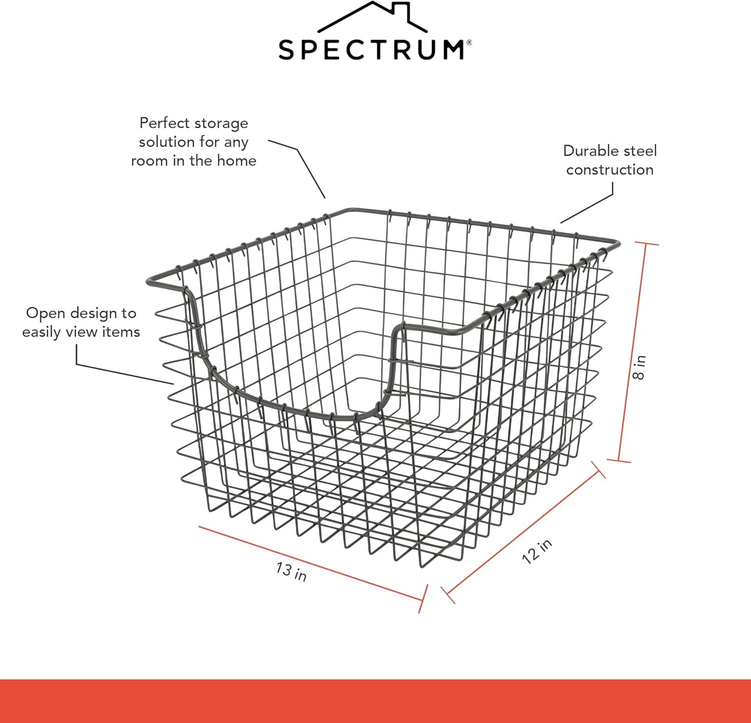 Spectrum Diversified Scoop Medium Basket Dark Silver: Portable Metal Utility Storage, Universal Organization, 23" Width