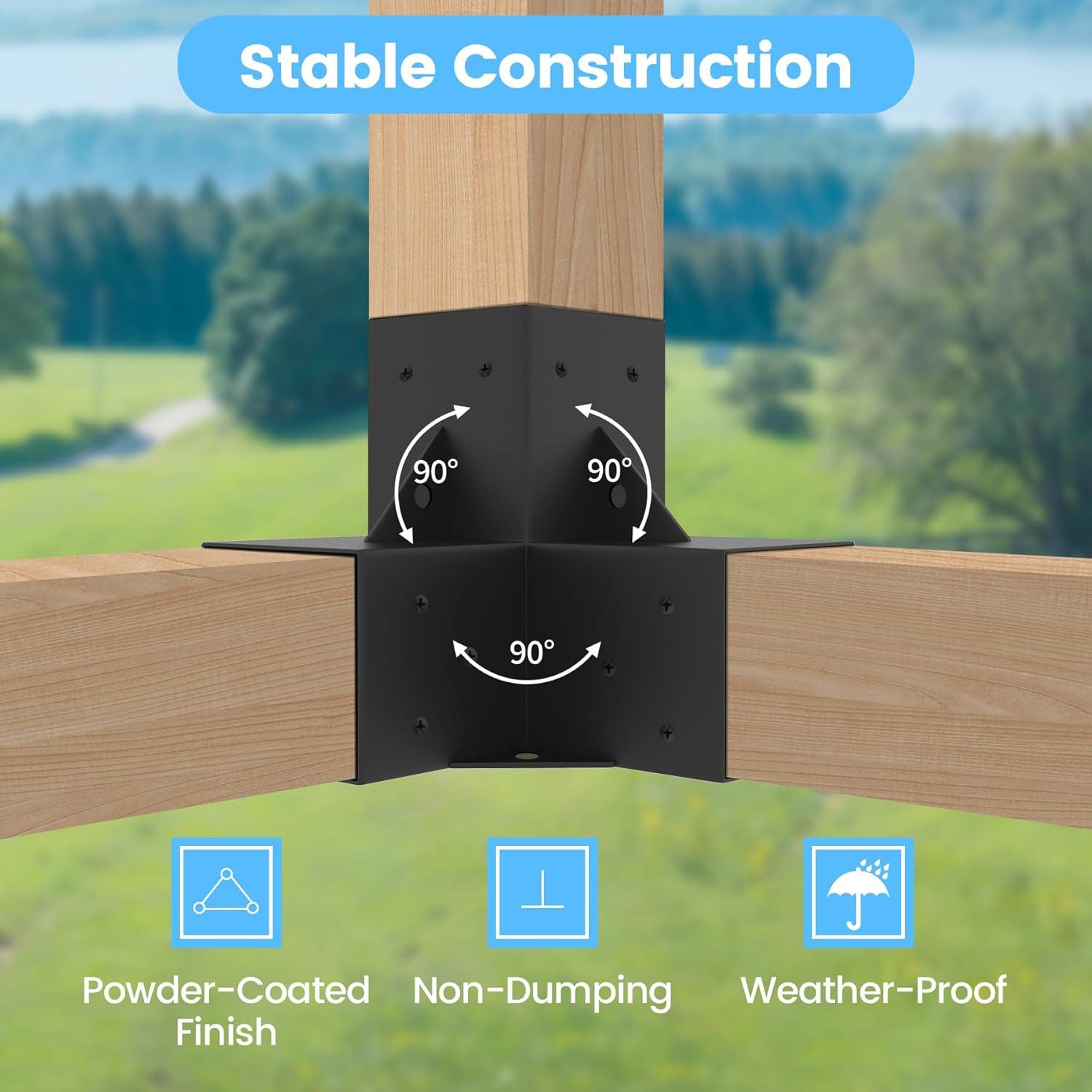Pergola Kit Elevated Wood Stand Kit Woodwork for 4"x 4" (Actual 3.5" x 3.5"), Wooden Gazebo Kit for 3-Way Pergola Brackets with Pergola Base Brackets - Includes Screws
