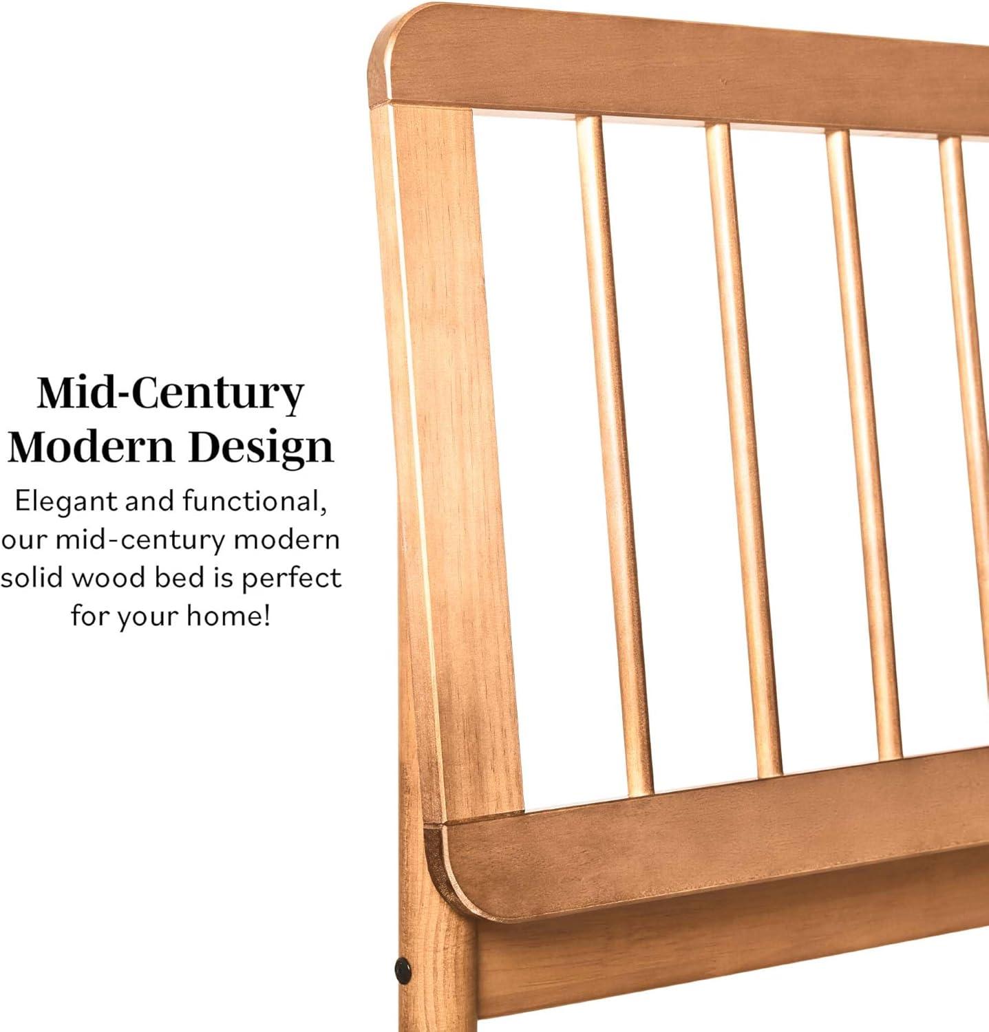 Walker Edison Mid-Century Modern Slatted Solid Wood Queen Bedframe, Caramel