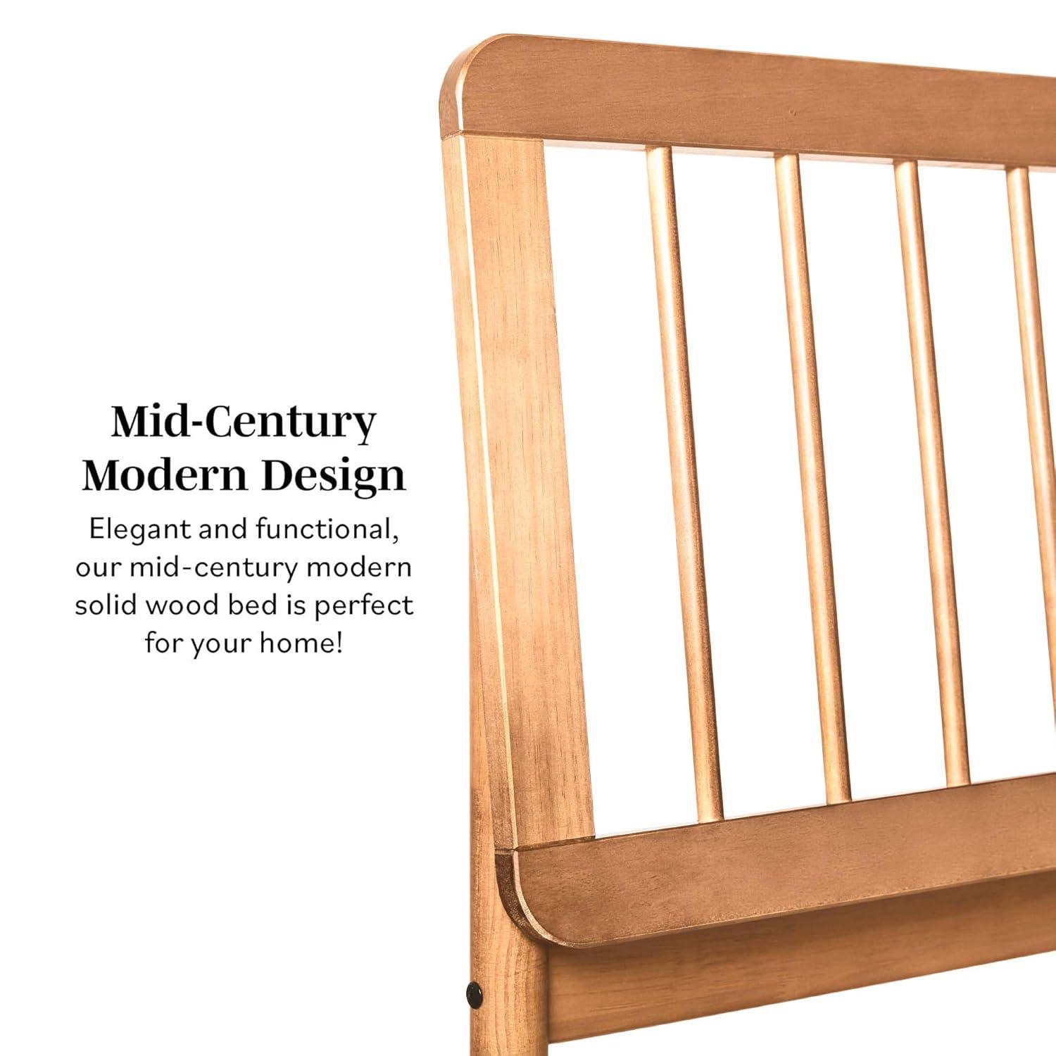 Walker Edison Mid-Century Modern Slatted Solid Wood Queen Bedframe, Caramel
