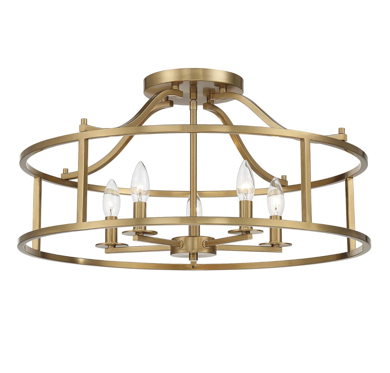 Savoy House Stockton 5 - Light Semi-Flush Mount in  Warm Brass