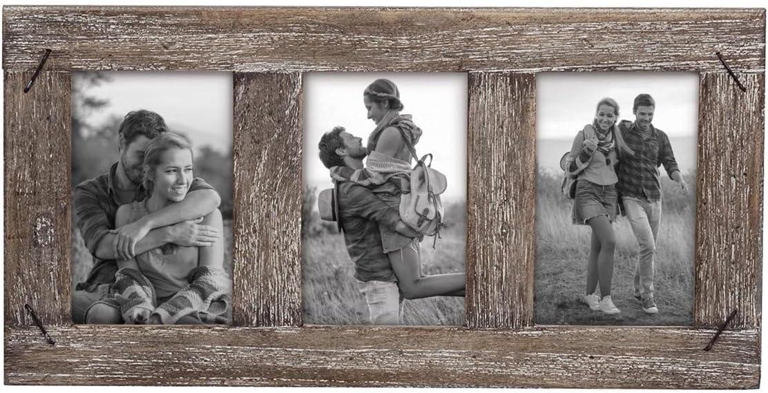 4 x 6 inch Decorative Distressed Wood Picture Frame with Nail Accents - Holds 3 4x6 Photos - Foreside Home & Garden