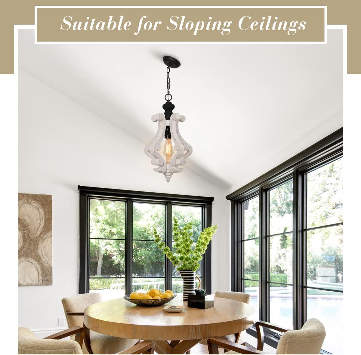 Wooden Chandelier Pendant Light with Adjustable Chain Lighting Fixture for Farmhouse Living Room