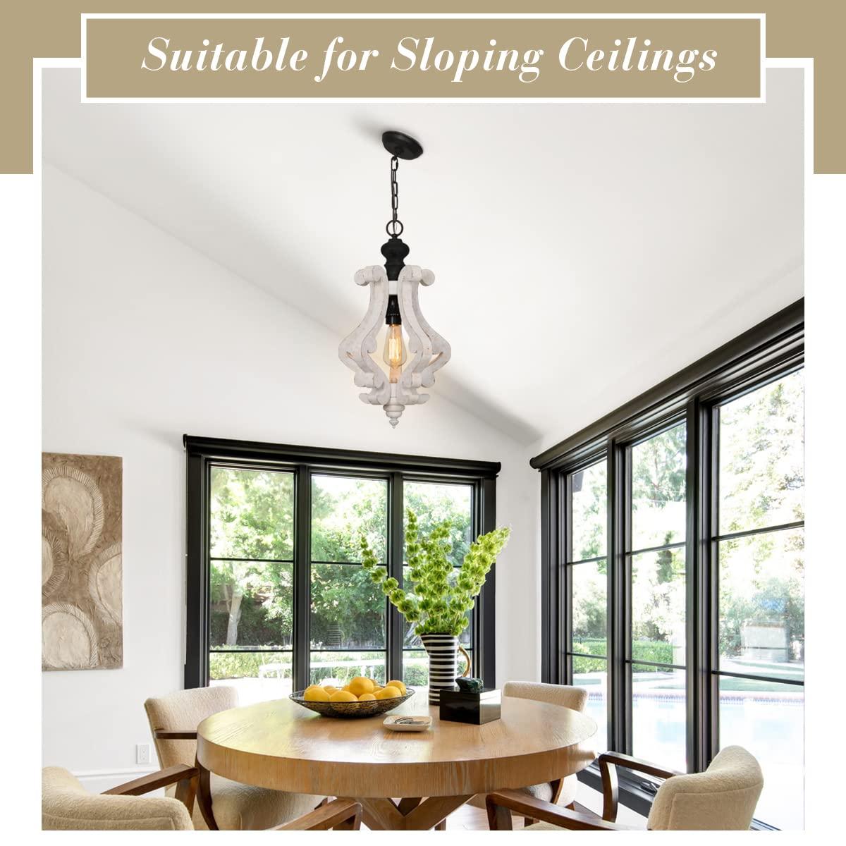 Wooden Chandelier Pendant Light with Adjustable Chain Lighting Fixture for Farmhouse Living Room