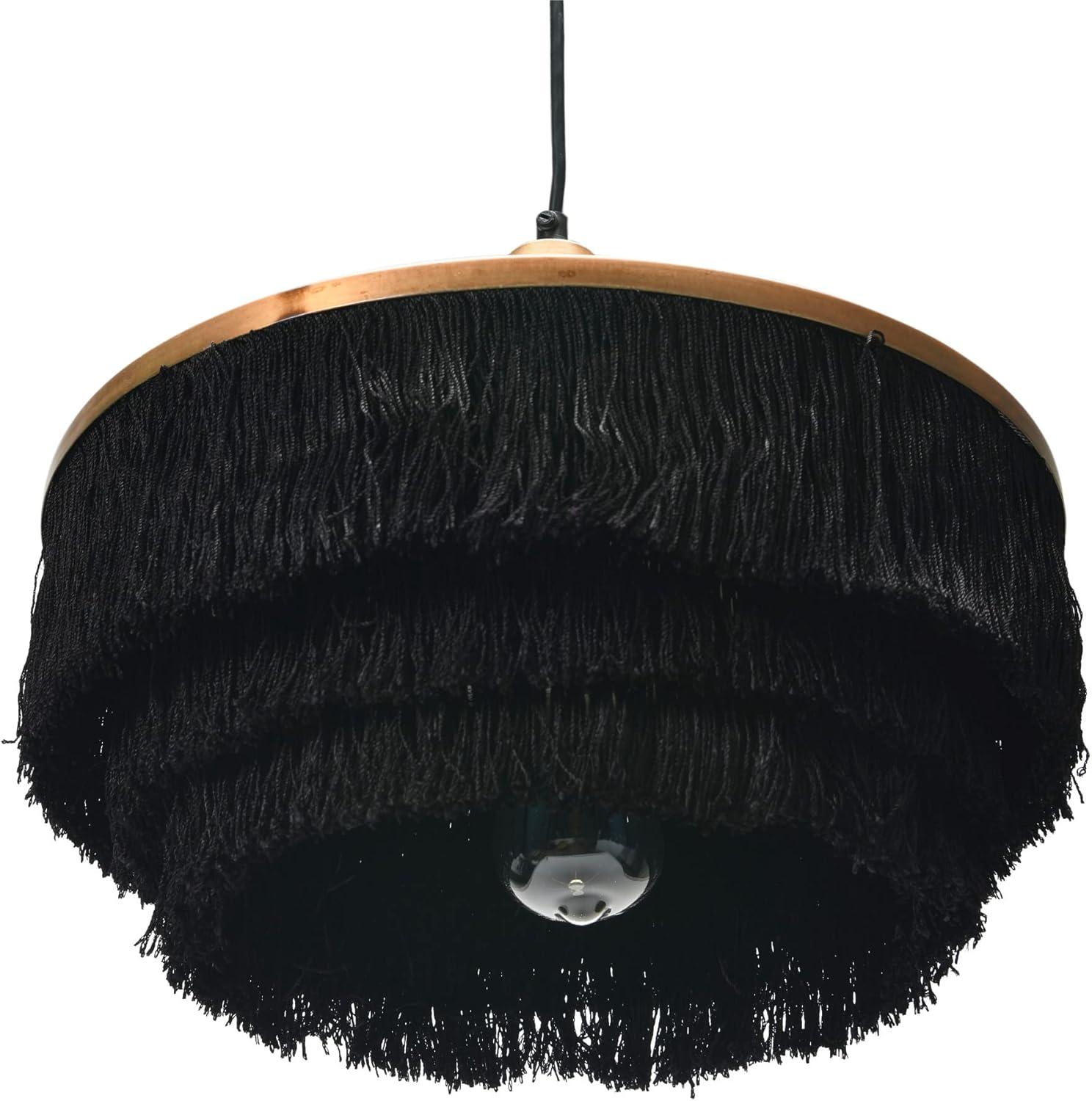 Creative Co-Op Creative Co-Op Modern Boho Metal Ceiling Light with Fringe, Charcoal