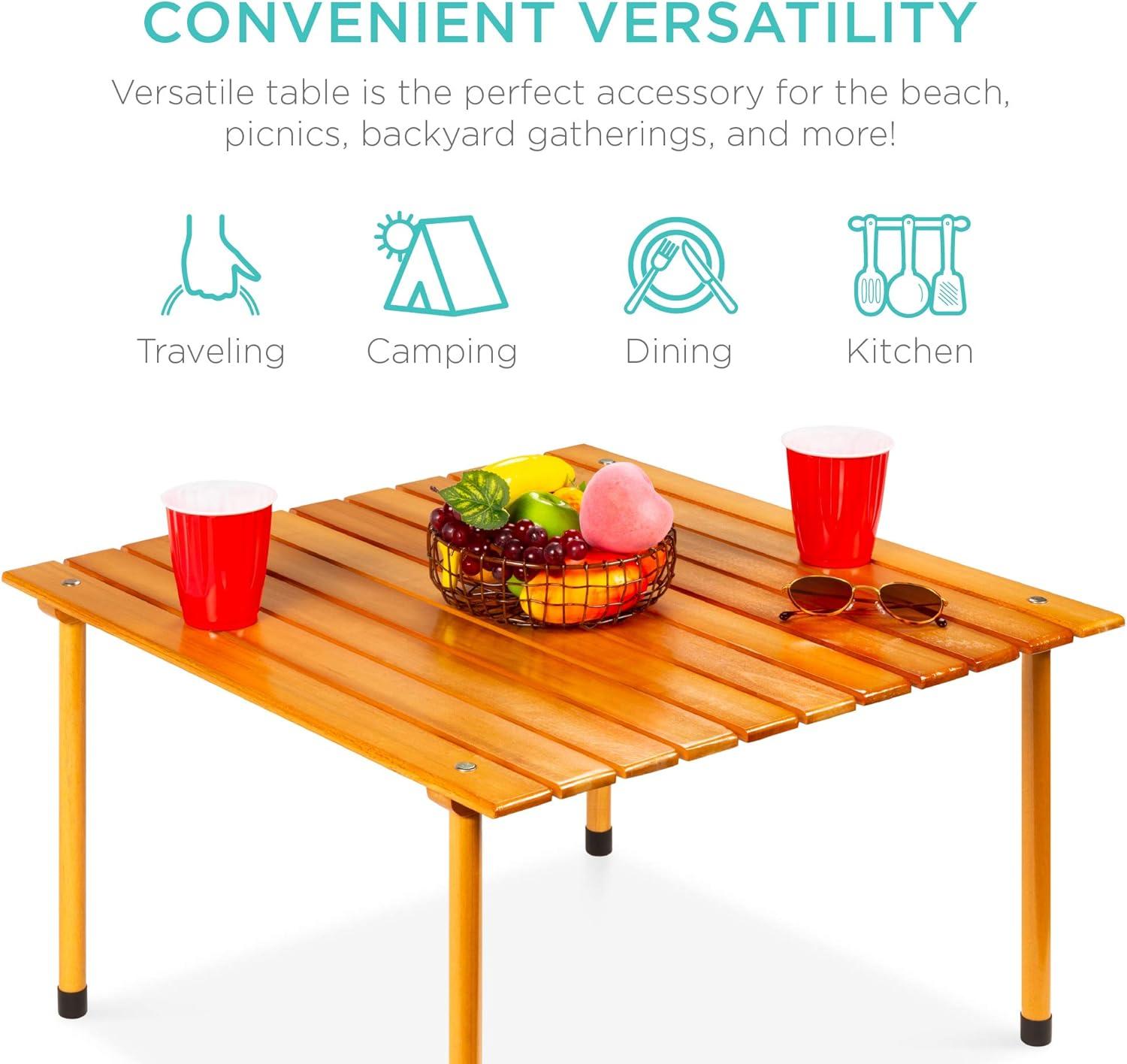 Best Choice Products 28x28in Foldable Indoor Outdoor Portable Wooden Table for Picnics, Camping, Beach w/ Carrying Case