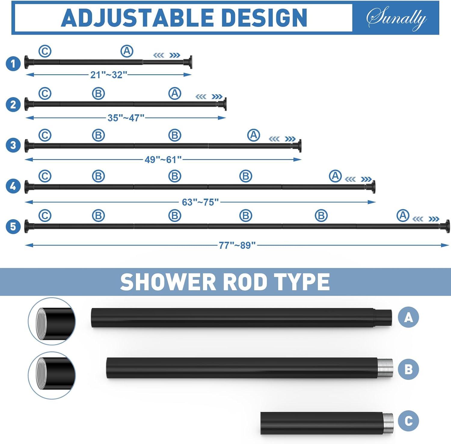 Adjustable Black Stainless Steel Tension Shower Curtain Rod