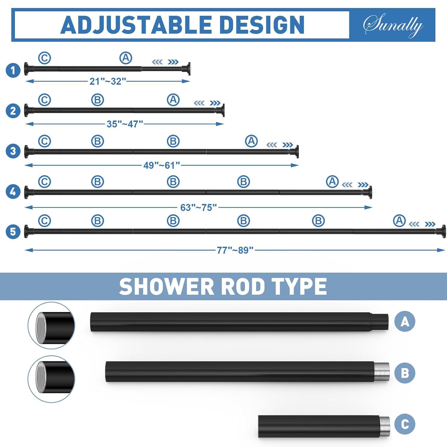 The Shower Curtain Rod, Adjustable 32-89 Inch Spring Tension Shower Rods.