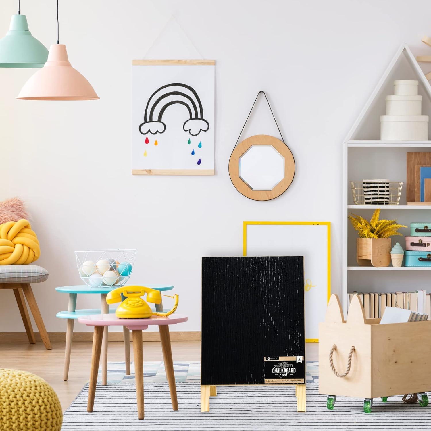 Hampton Art Dry Erase Chalk Easel W/Marker & Chalk, Chalkboard Easel, A Frame Chalkboard Sign, Whiteboard Easel For Classroom, Teacher Easel, White Board Chalk Board