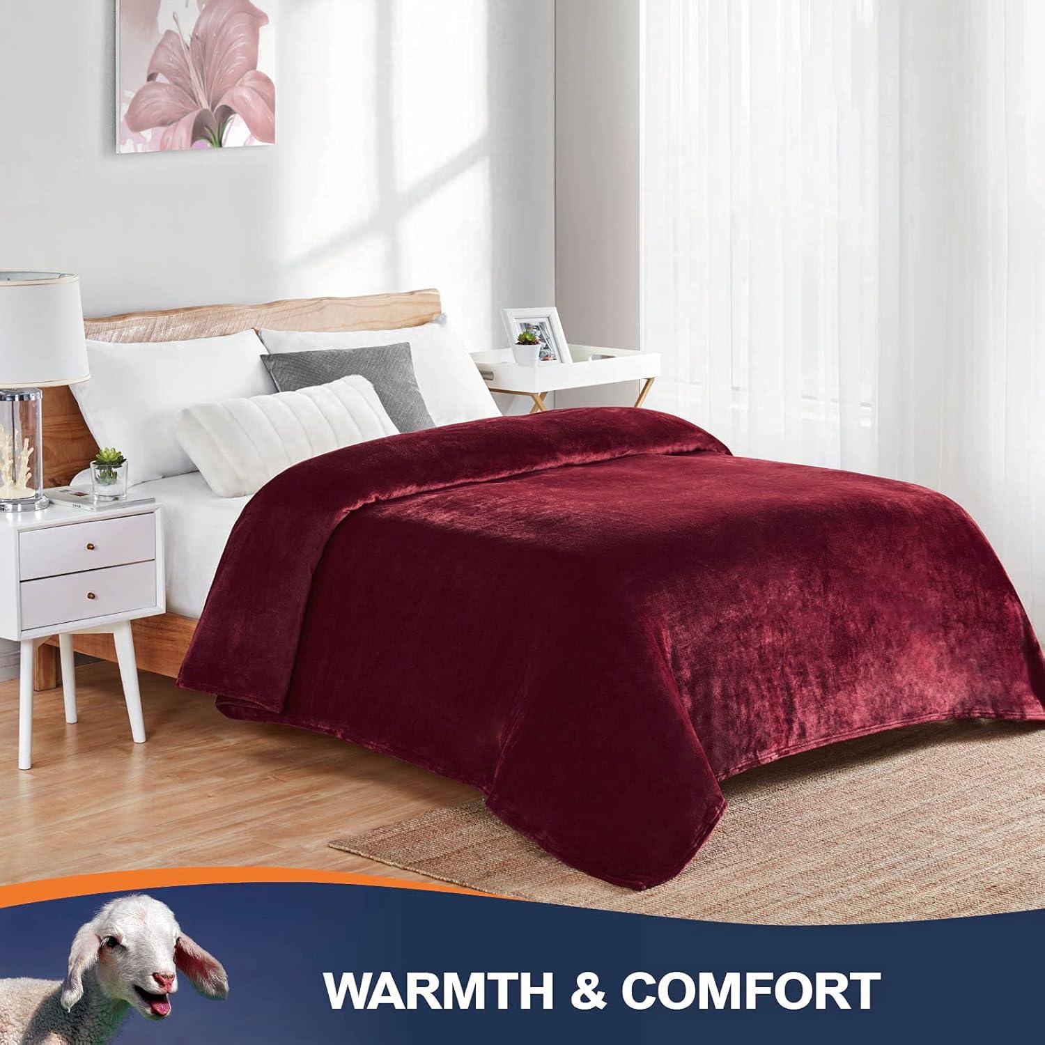 Walensee Ultra Soft Microplush Fleece Queen Blanket, 90" x 90", Burgundy, Machine Washable