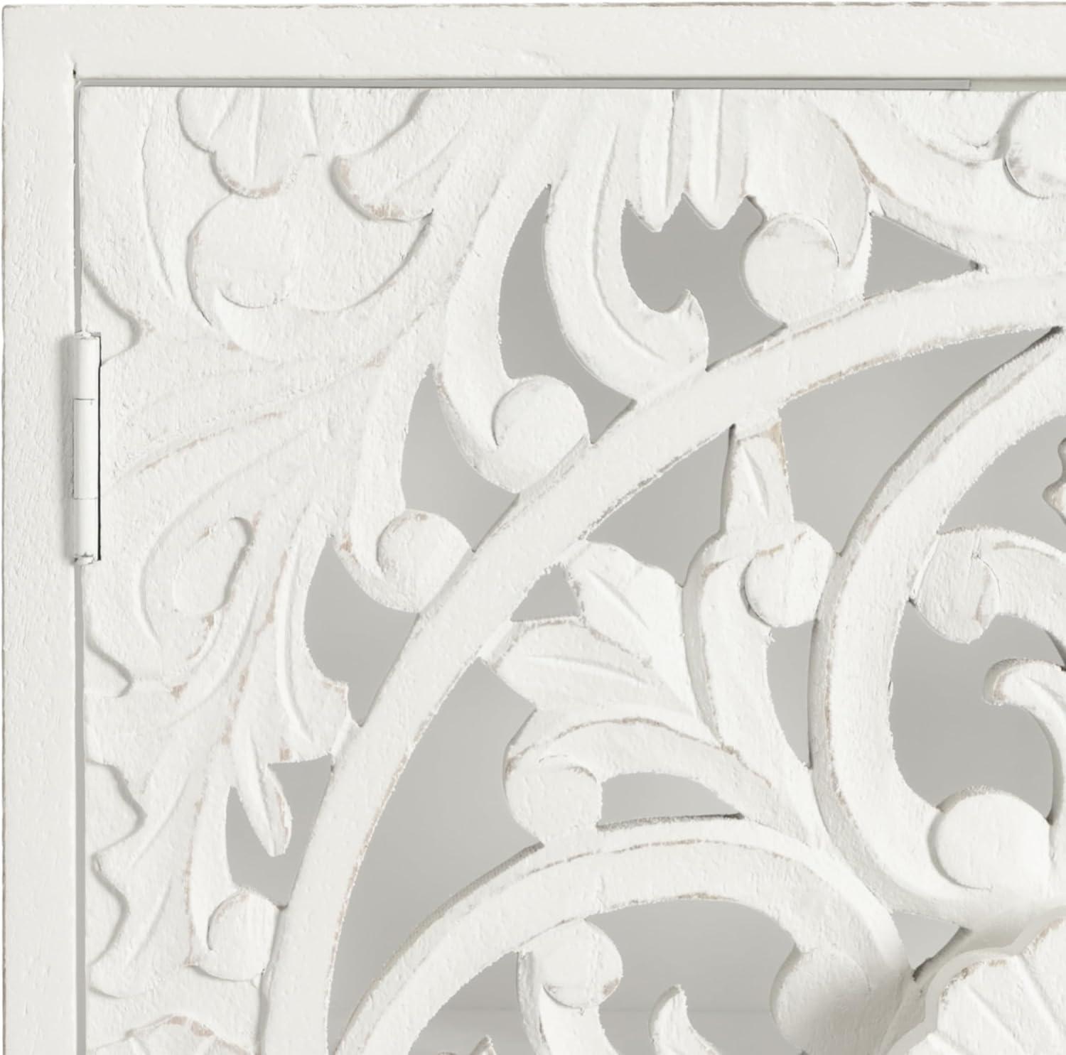 Kate & Laurel All Things Decor 20" Saanvi Traditional Carved Wood Wall Cabinet White: Artisan-Made, No Assembly, Includes Mounting Hardware