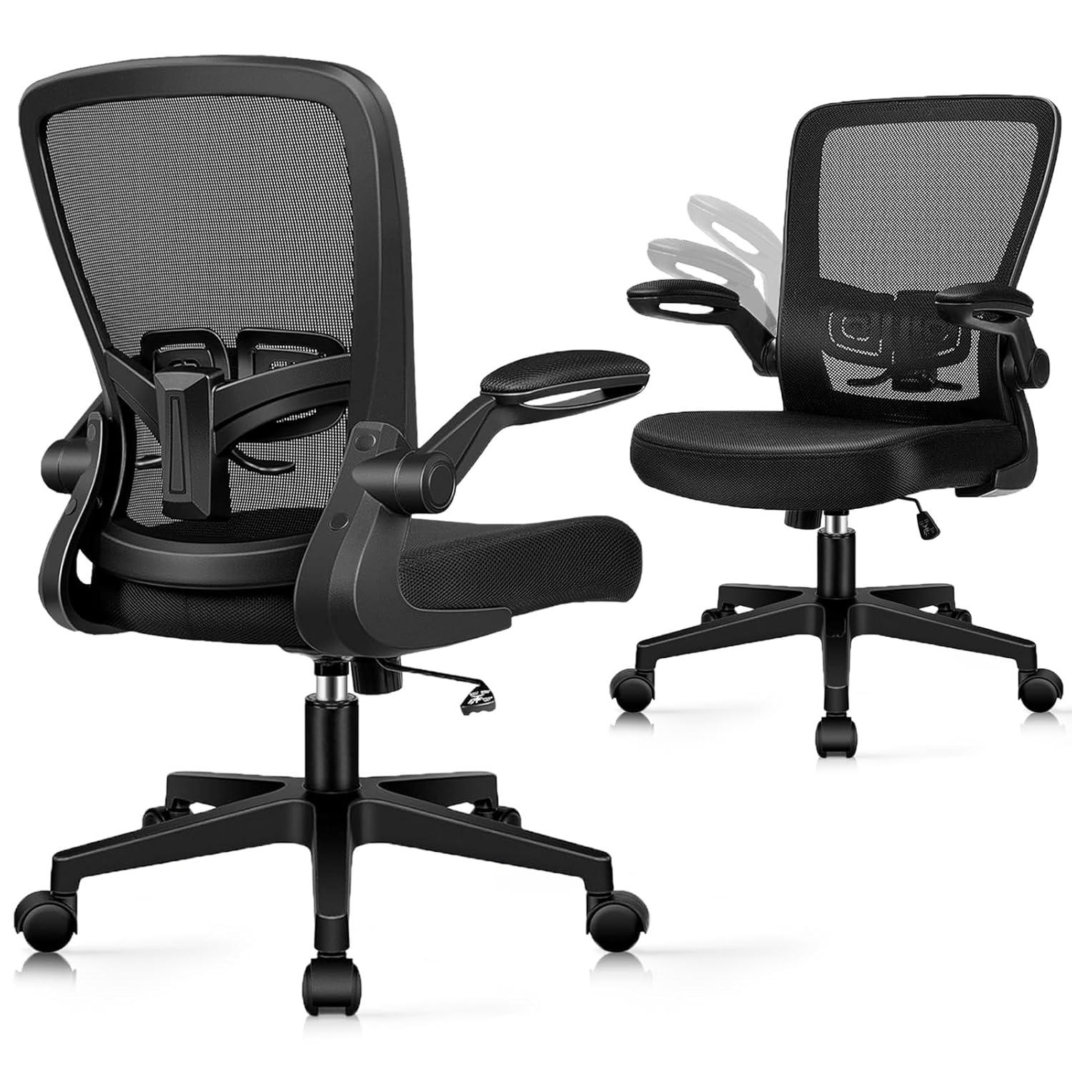 Clatina KLASIKA Ergonomic Office Desk Chair Mesh Back Flip Up Armrests Adjustable Height and Lumbar Support Swivel Chairs with Wheels