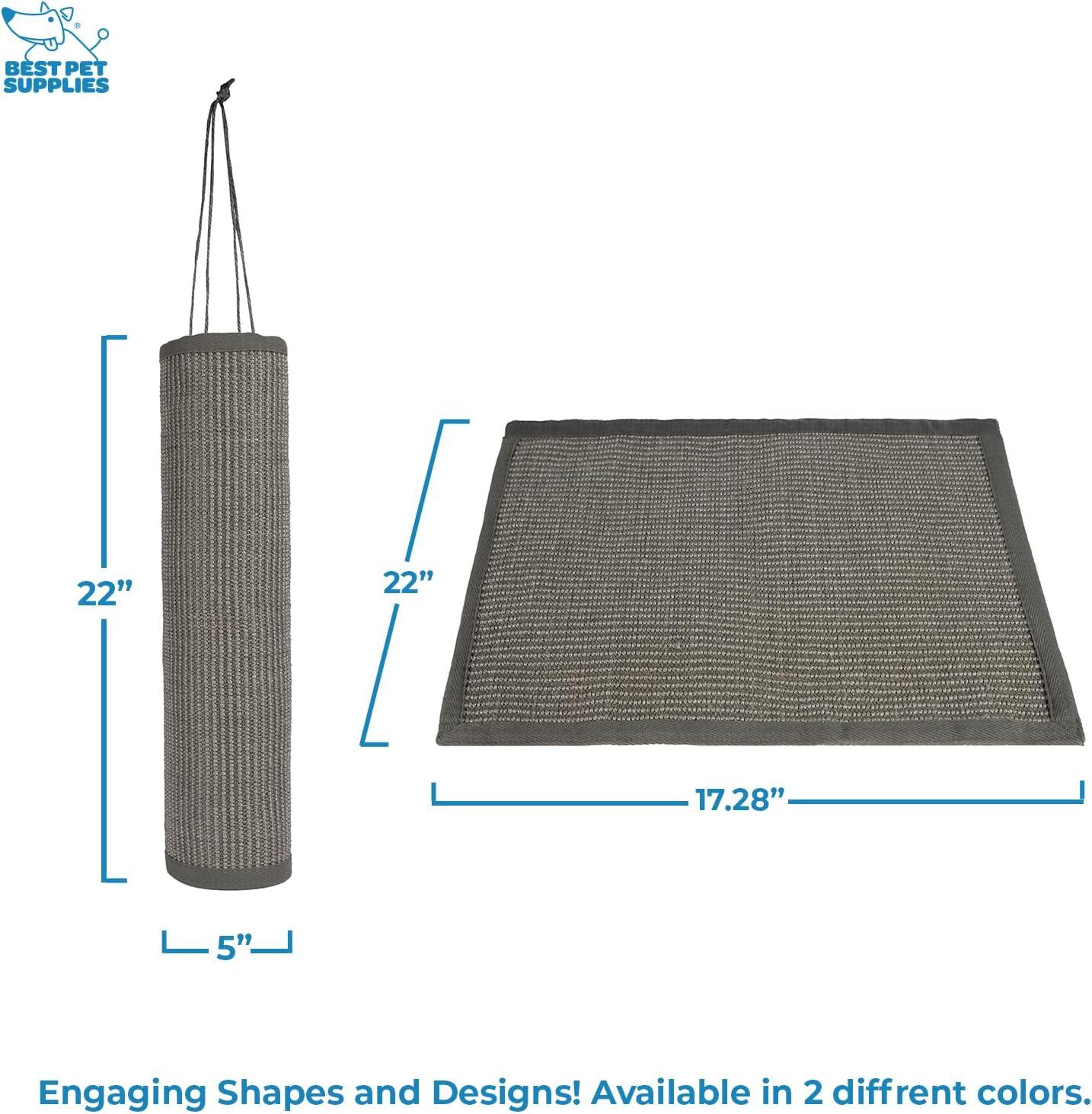 Best Pet Supplies Cat Scratchers for Indoor Cats - Interactive Hanging Log & Mat, Supports Natural Behaviors, Heavy Duty, Gray