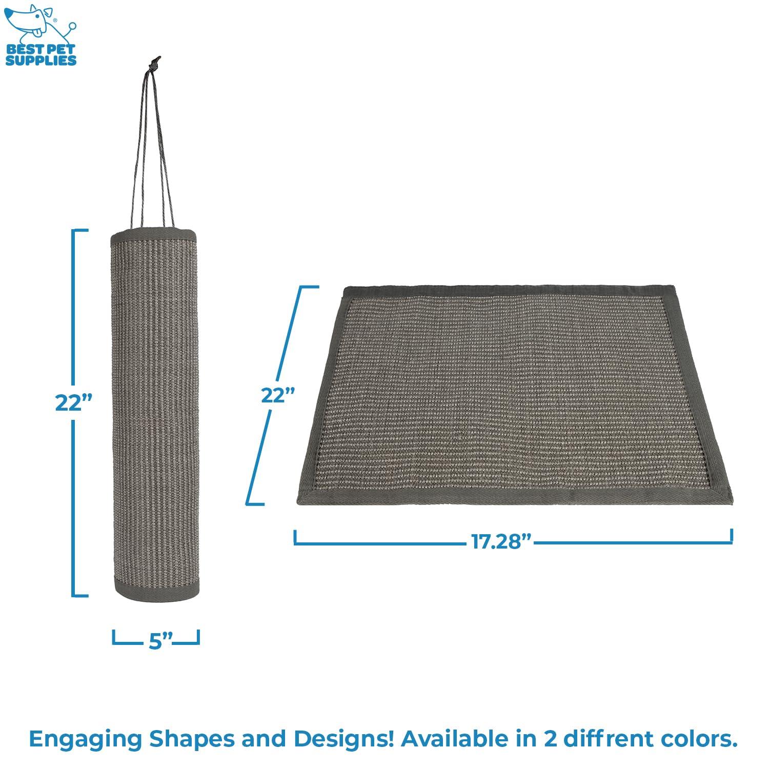 Best Pet Supplies Cat Scratchers for Indoor Cats - Interactive Hanging Log & Mat, Supports Natural Behaviors, Heavy Duty, Gray