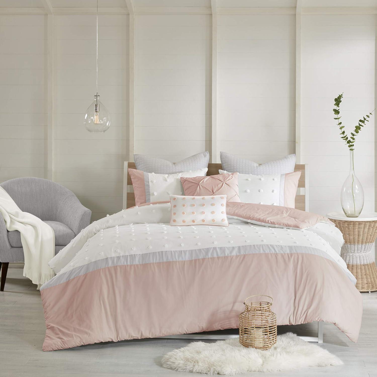 Blush and Ivory Cotton Jacquard King Comforter Set