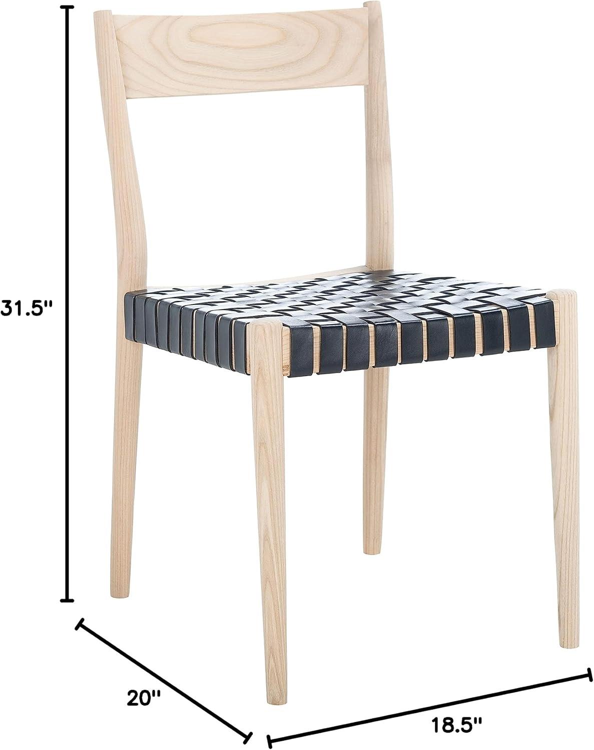 Eluned Leather Dining Chair (Set Of 2) - Black/Natural - Safavieh