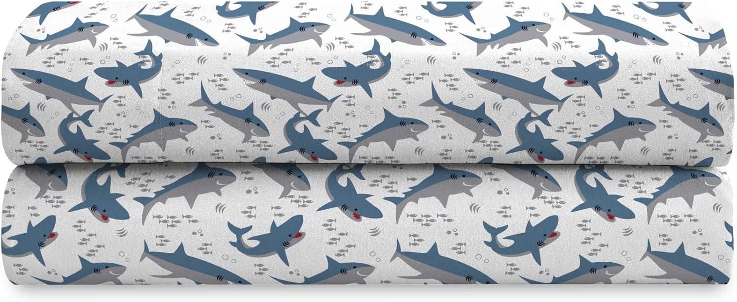 Dream Factory Multi-Color Sharks Polyester, Microfiber Sheet Sets, Twin, (4 Pieces ), Child