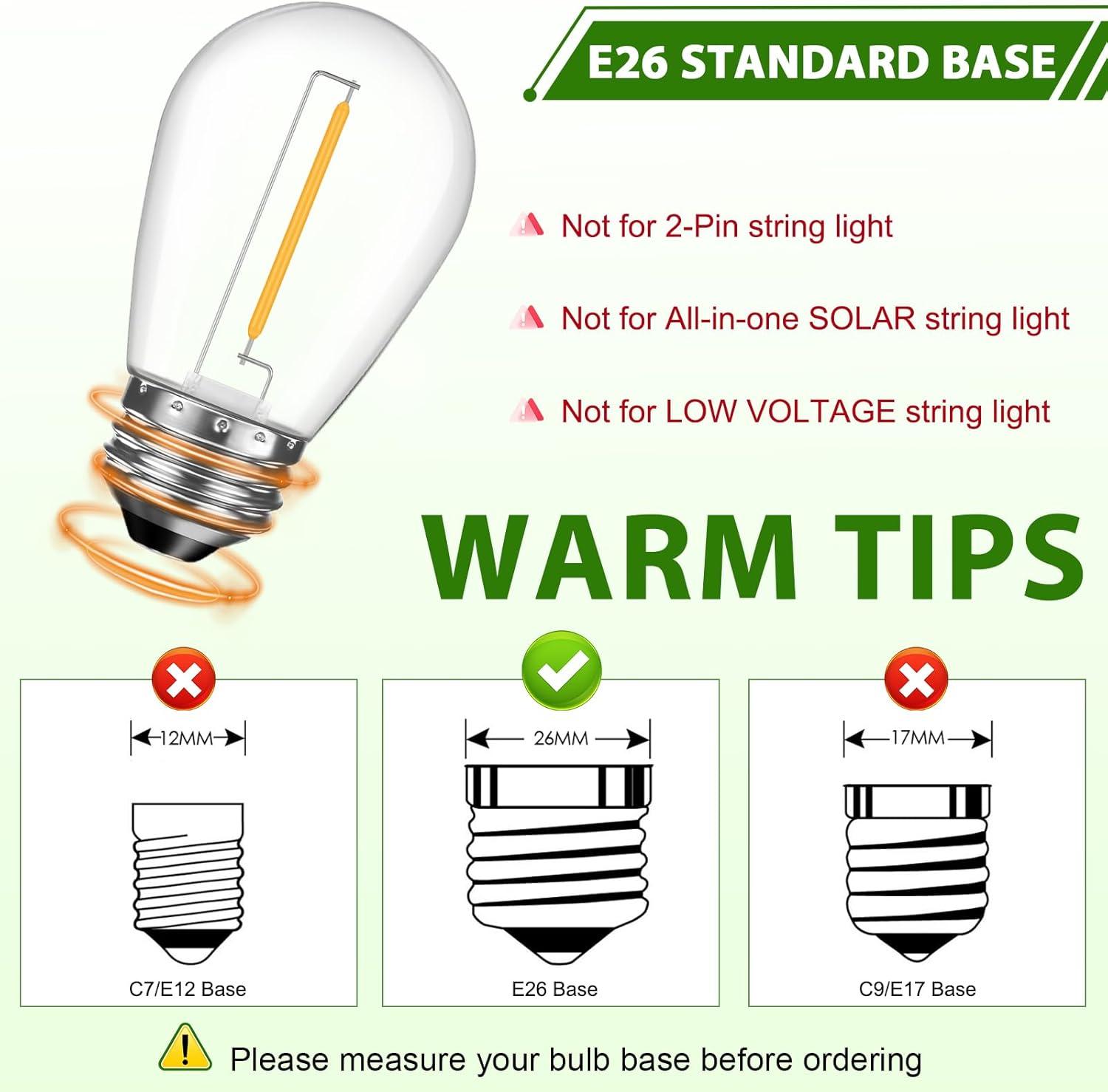 15-Pack Clear LED S14 Warm White Outdoor String Light Bulbs