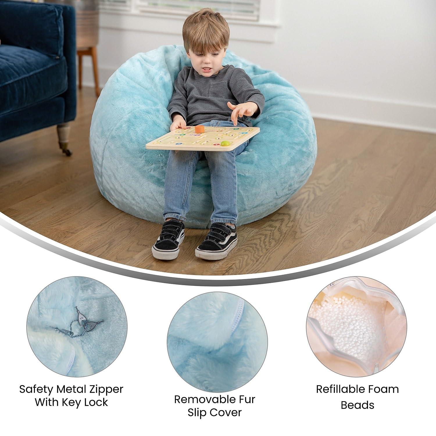 Flash Furniture Dillon Small Teal Furry Refillable Bean Bag Chair for Kids and Teens