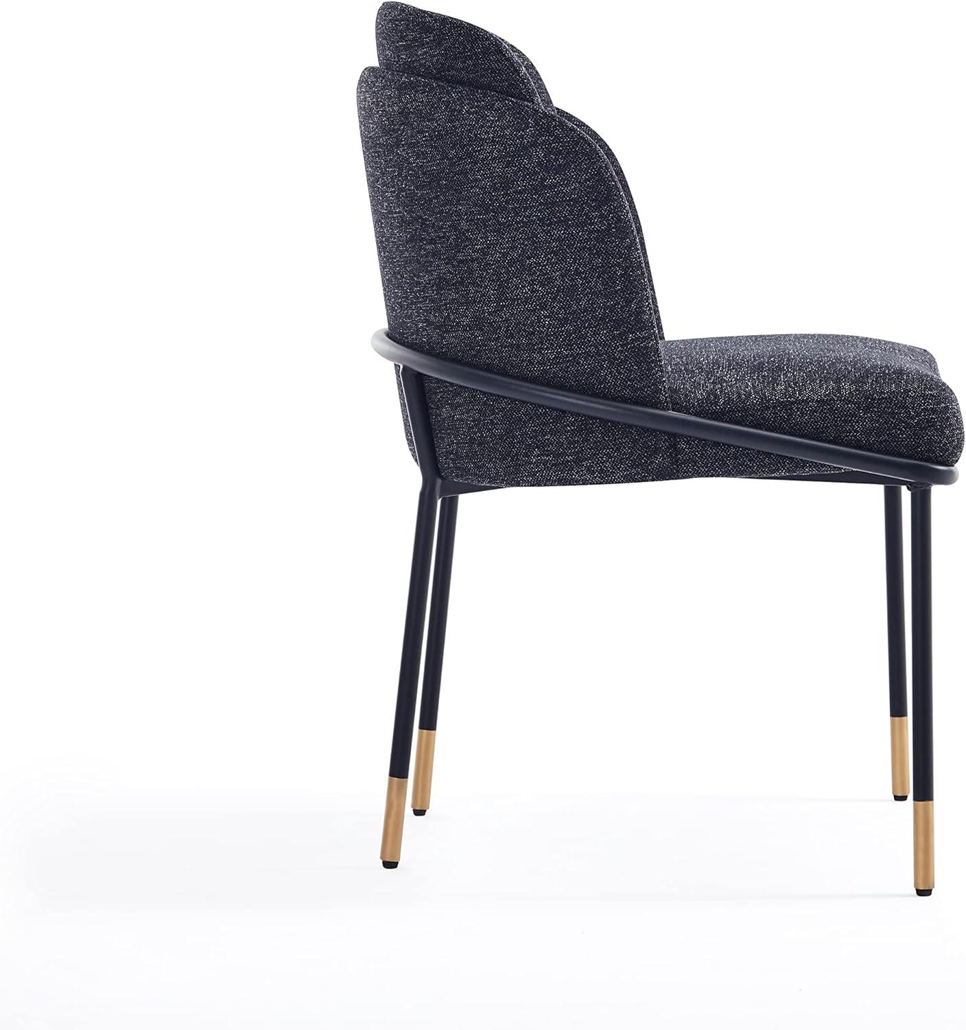 Manhattan Comfort Flor Dining Chair with Metal Legs, Upholstered in Twill Weave Fabric, Padded Cushions, Ergonomic Winged Back Design, Gold Metal Accents, Fully Assembled, 2 Piece Set, Black