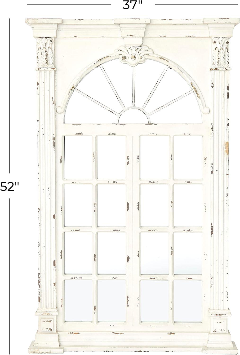 Wood Window Panes Inspired Wall Mirror with Arched Top and Distressing Cream - Olivia & May: Vintage Style, No Assembly Required