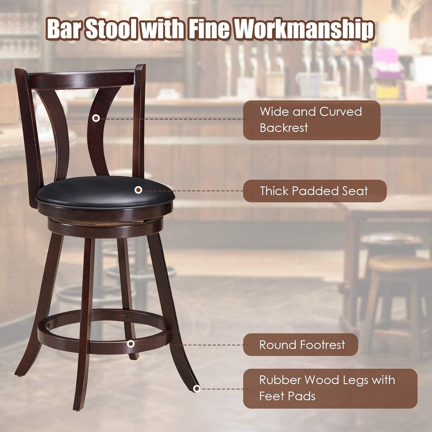 Costway Set of 2 Swivel Bar stool 24'' Counter Height Leather Padded Dining Kitchen Chair