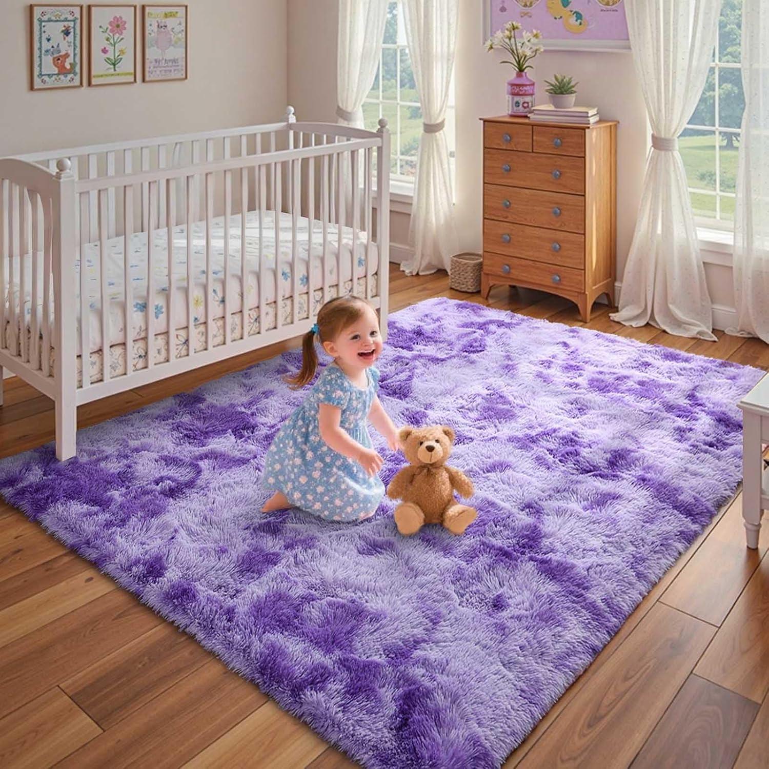 Noahas Fluffy Shaggy Rugs, 5x8 Feet Purple Plush Rugs for Girls Bedroom, Soft Kids Room Carpets, Large Bedside Rug, Upgrade Non-Slip Rugs for Children Nursery Dorm Home Decor, Purple