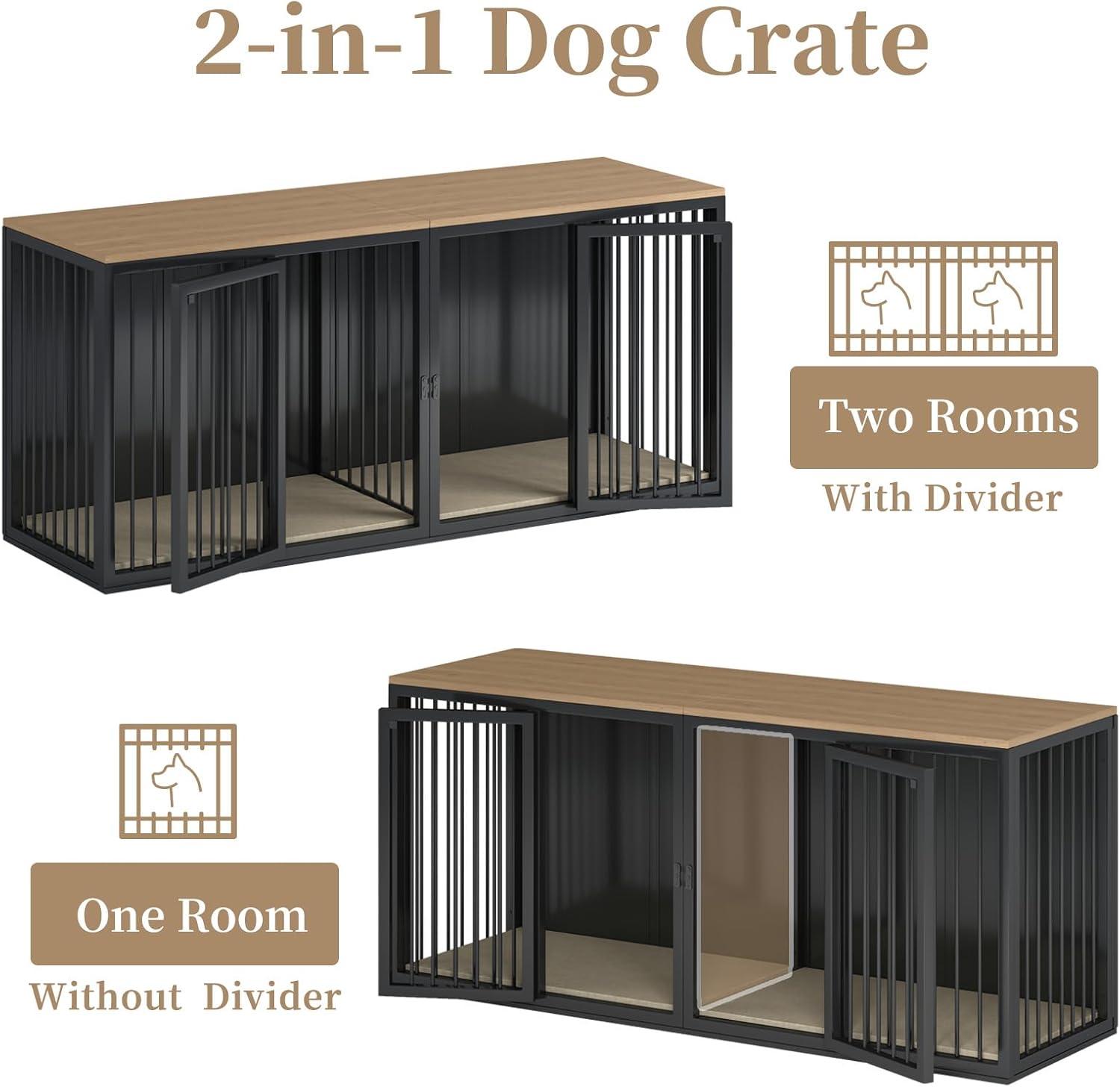 Tucker Murphy Pet™ Large Dog Crate Furniture for 2 Dogs, 71.6'' Steel Frame Dog Crate with Double Doors, Heavy Sturdy Dog Kennel