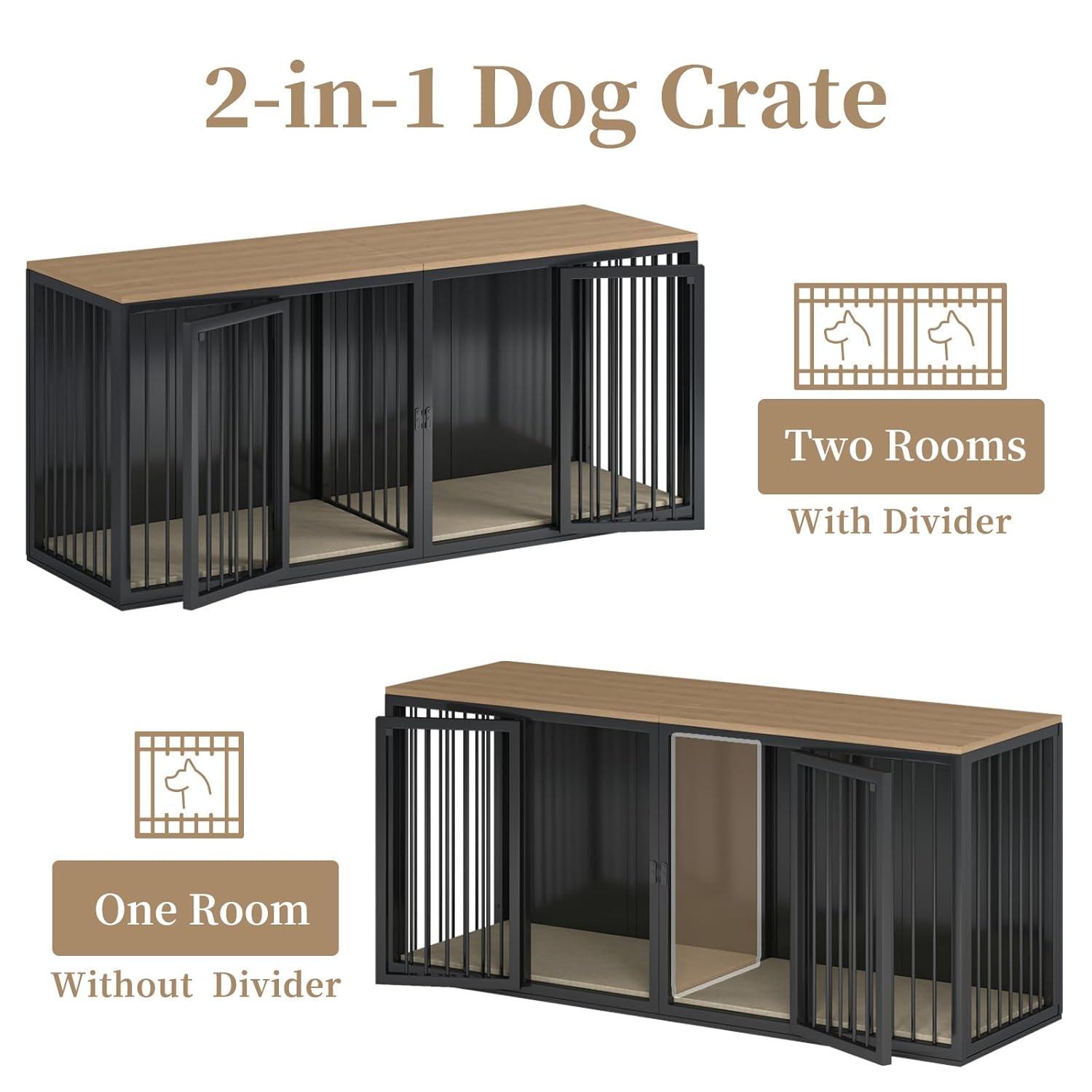 Tucker Murphy Pet™ Large Dog Crate Furniture for 2 Dogs, 71.6'' Steel Frame Dog Crate with Double Doors, Heavy Sturdy Dog Kennel