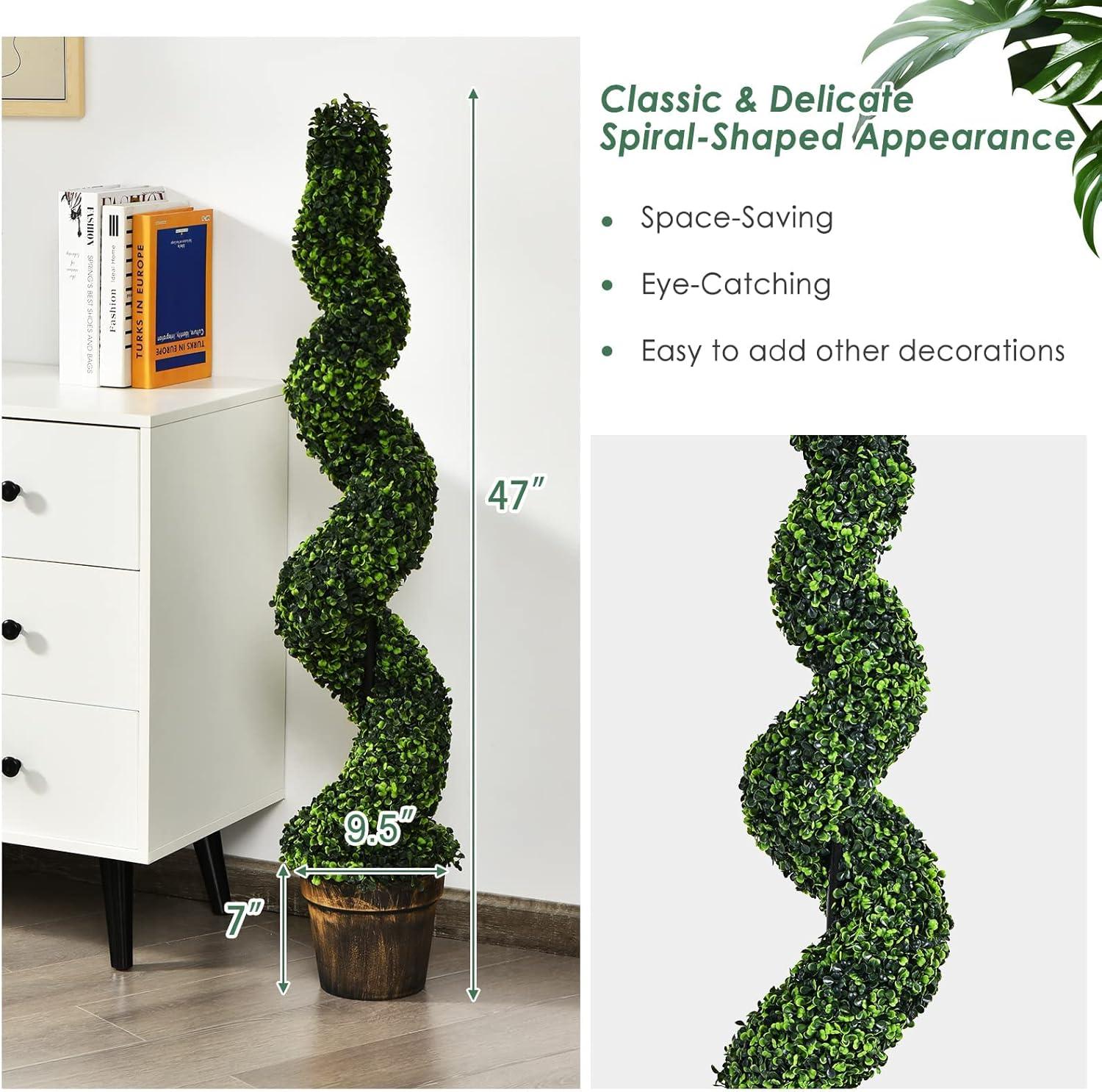 Goplus 4FT Artificial Spiral Boxwood Topiary Tree, 2 Pack Greenery Large Faux Plant in Cement-Filled Plastic Pot, Tall Fake Plant for Indoor Outdoor Home Front Porch Decor