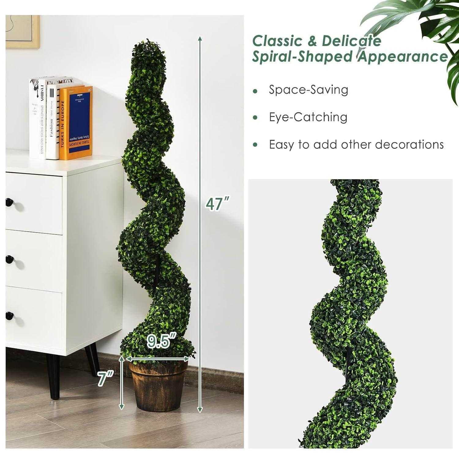 Goplus 4FT Artificial Spiral Boxwood Topiary Tree, 2 Pack Greenery Large Faux Plant in Cement-Filled Plastic Pot, Tall Fake Plant for Indoor Outdoor Home Front Porch Decor