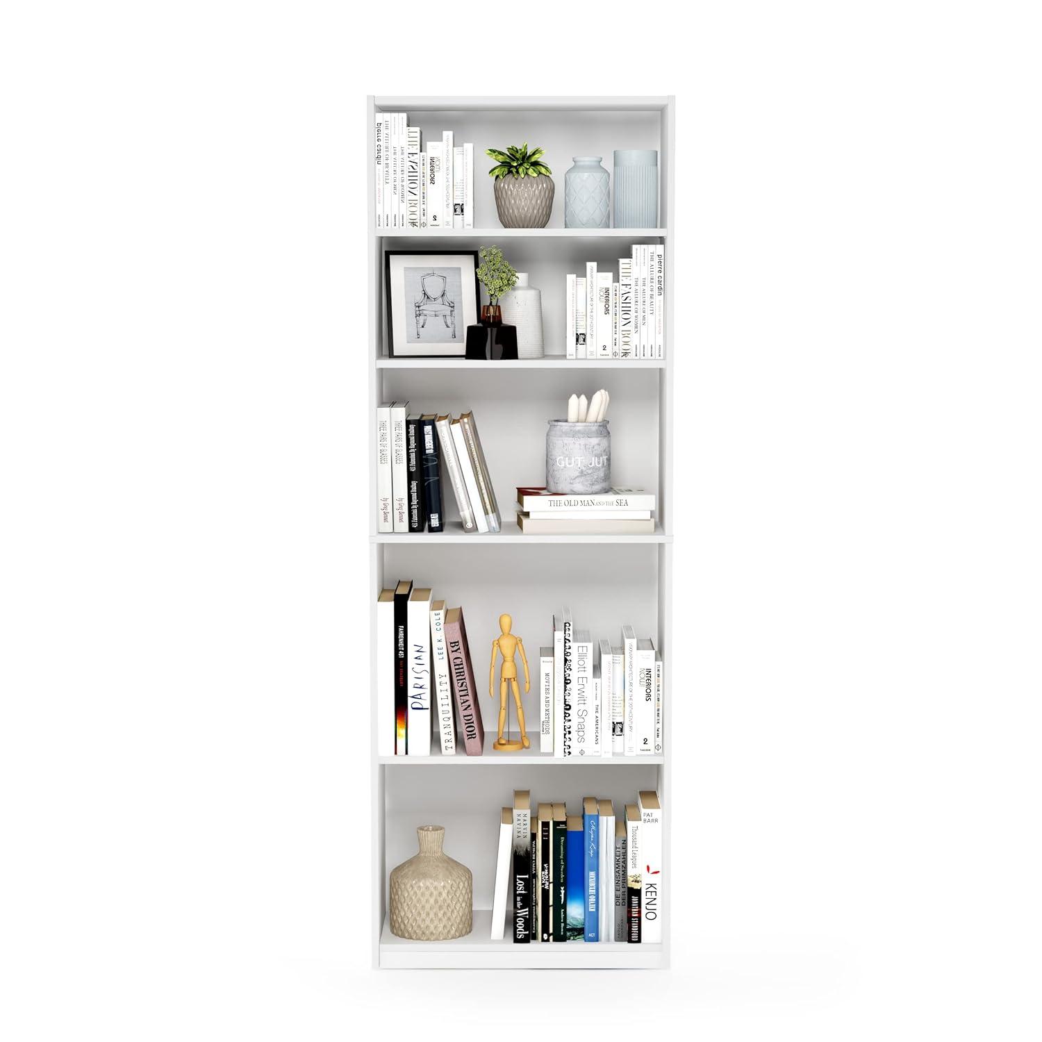 Furinno 5 Cubes Bookcase Space Saver Organizer Bookshelf w/Adjustable Open Shelves,White