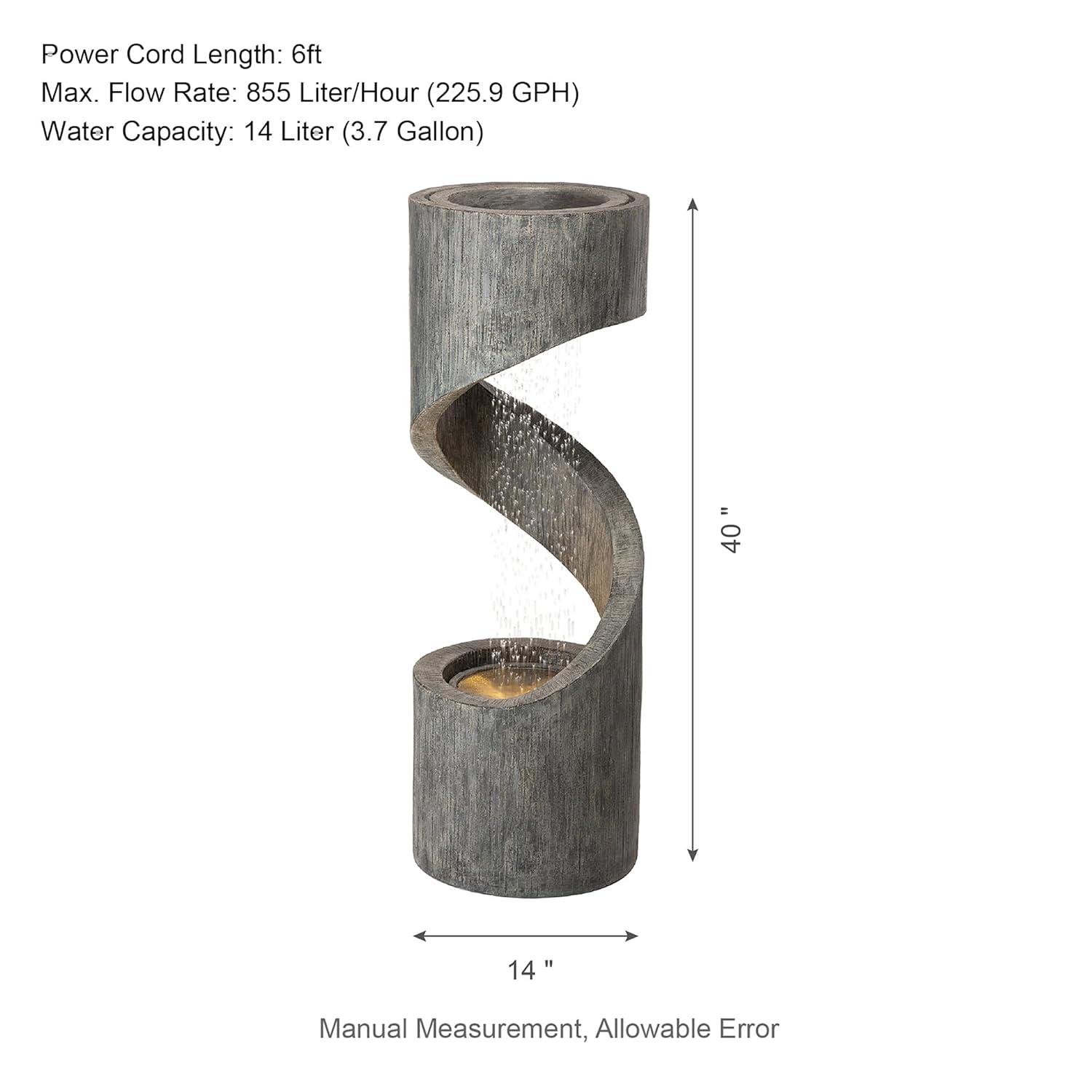 Rustic Curved 40" Outdoor Fountain with LED Light in Stone