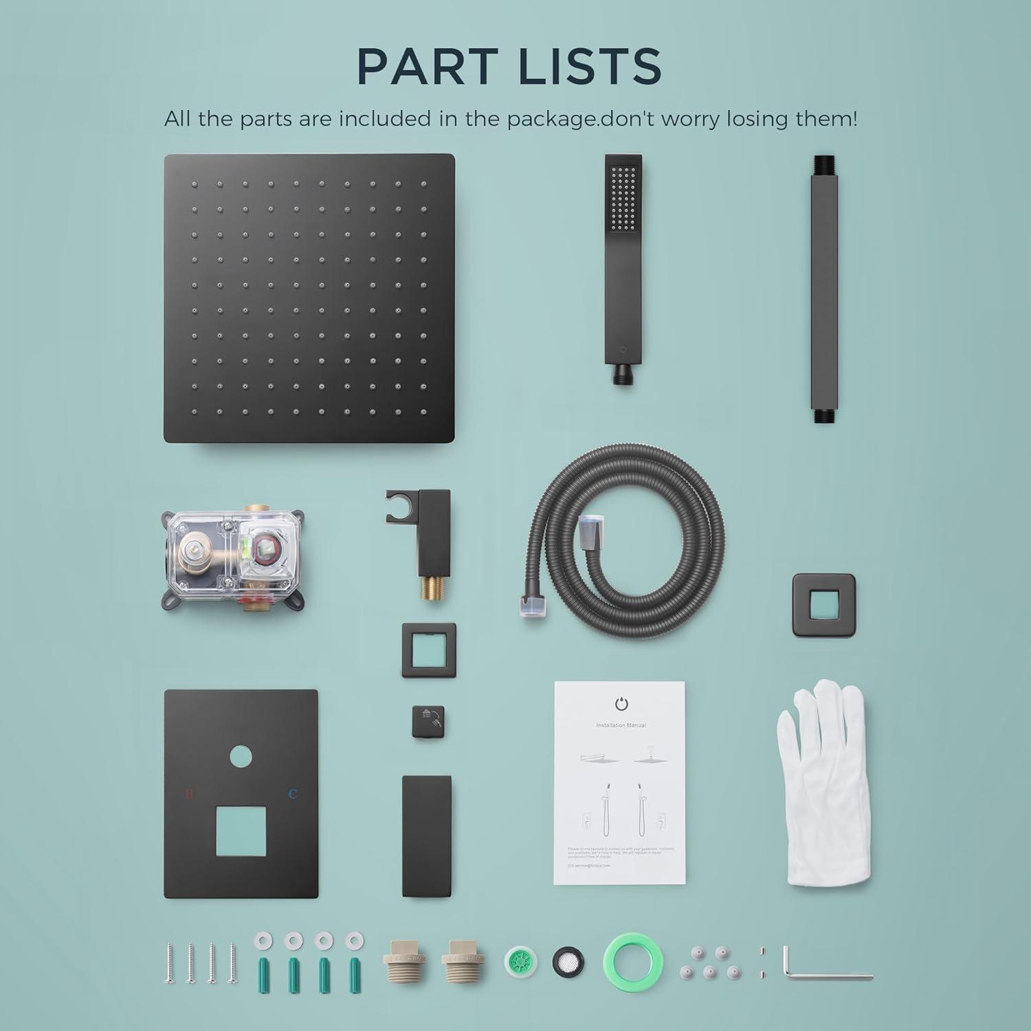 FORIOUS Shower Head System, 10 Inch Rain Shower Faucet Set with Handheld Spray Combo Rough-in Valve, Solid Brass Pressure Balanced Valve Trim Kit, Ceiling Mount, Matte Black