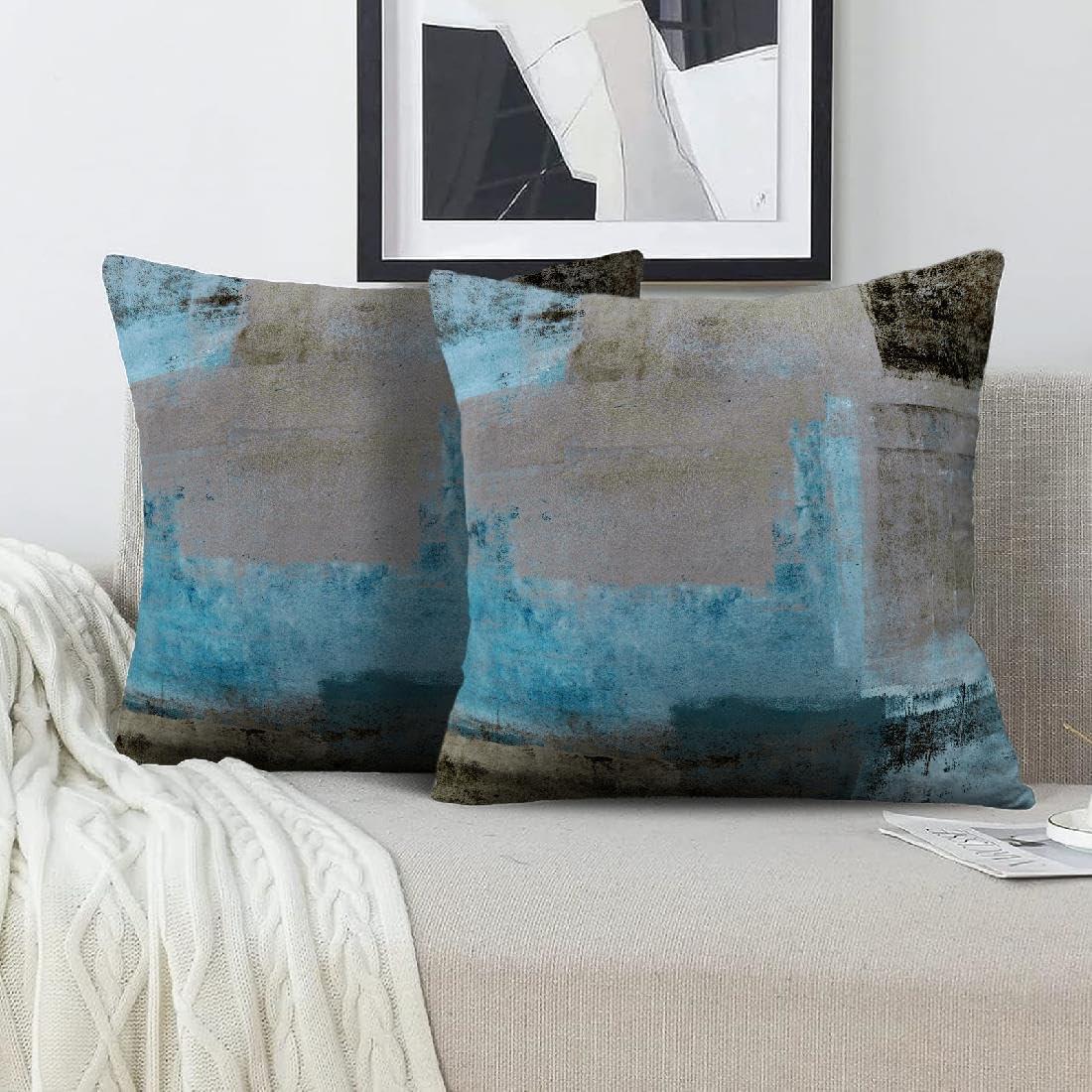 Turquoise and Gray Abstract Polyester 18-Inch Euro Pillow Covers Set