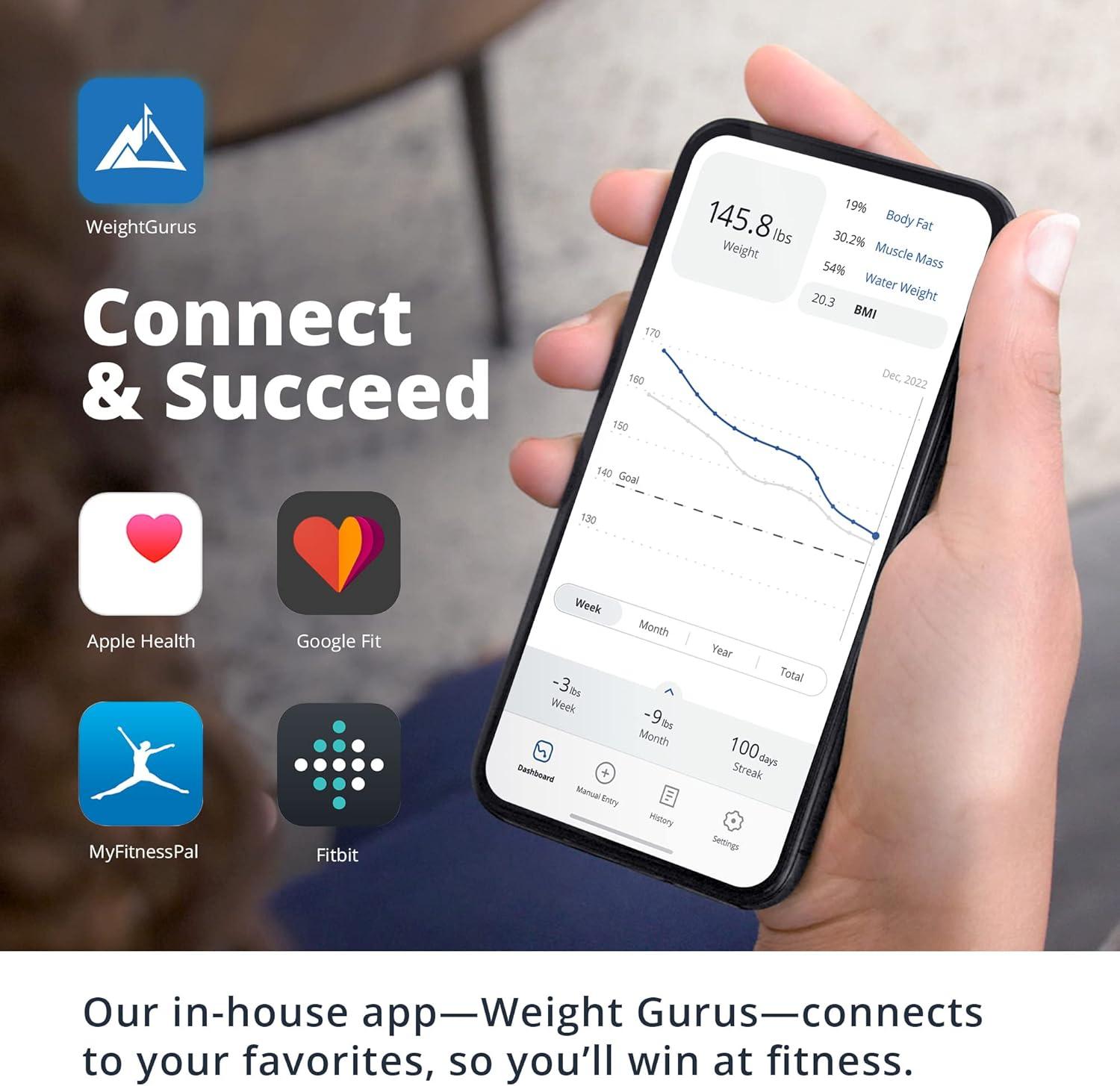 Greater Goods WiFi Weight Scale; Digital Smart Scale for Bathroom, Measures and Tracks Weight, BMI, Muscle Mass, Water Weight, Bone Density, and Body Fat, Designed in St. Louis