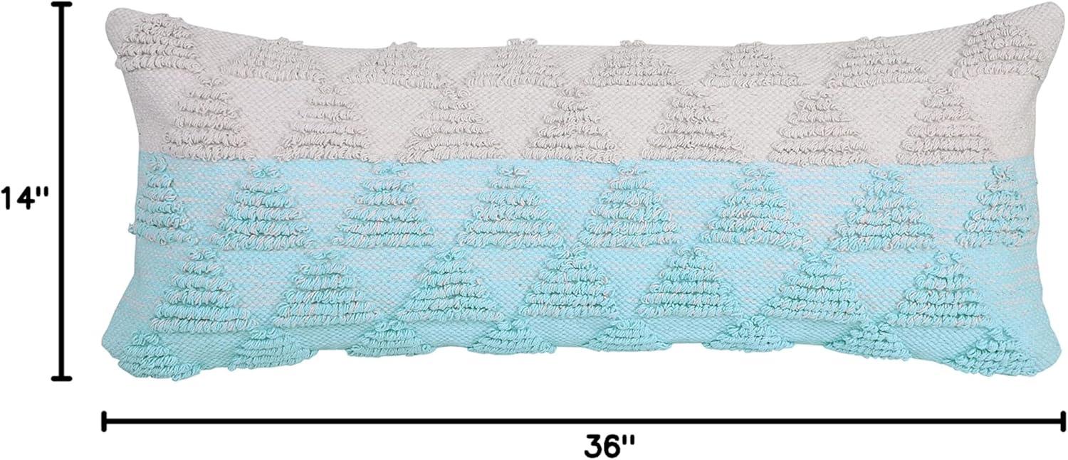 Ox Bay 14" x 36" Hand-Woven Blue/ White Geometric Organic Cotton Pillow Cover